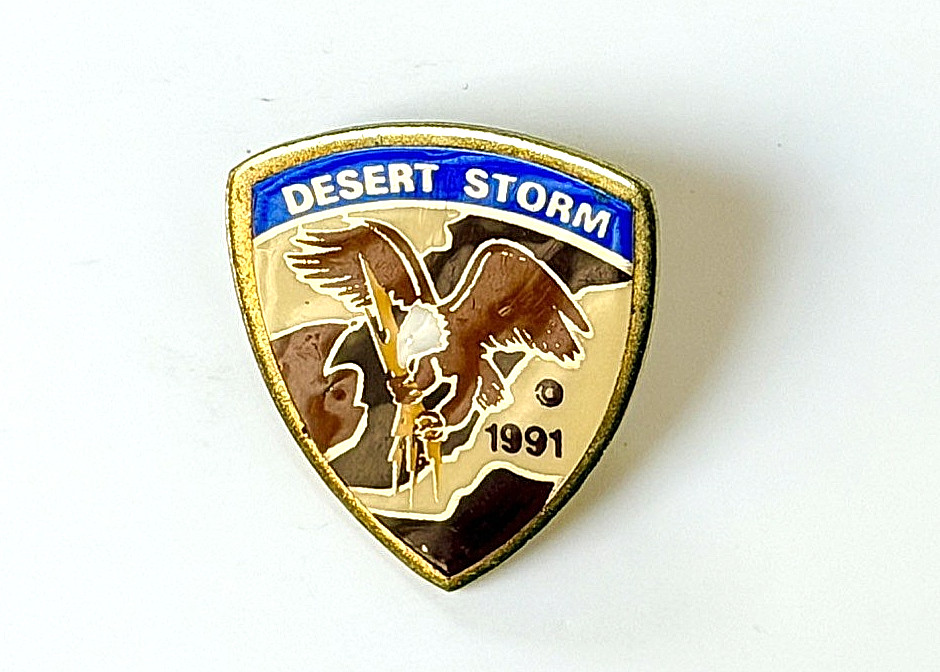 Operation Desert Storm 1991 Lapel Pin- Shield Shape, Eagle, Gulf War Military