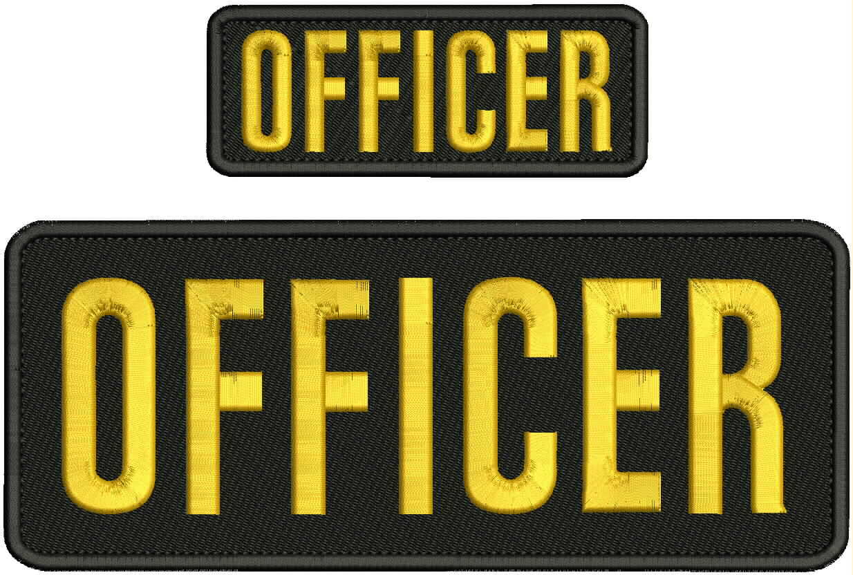 OFFICER EMBROIDERY PATCH 4X10 AND2X5 HOOK ON BACK blk/gold