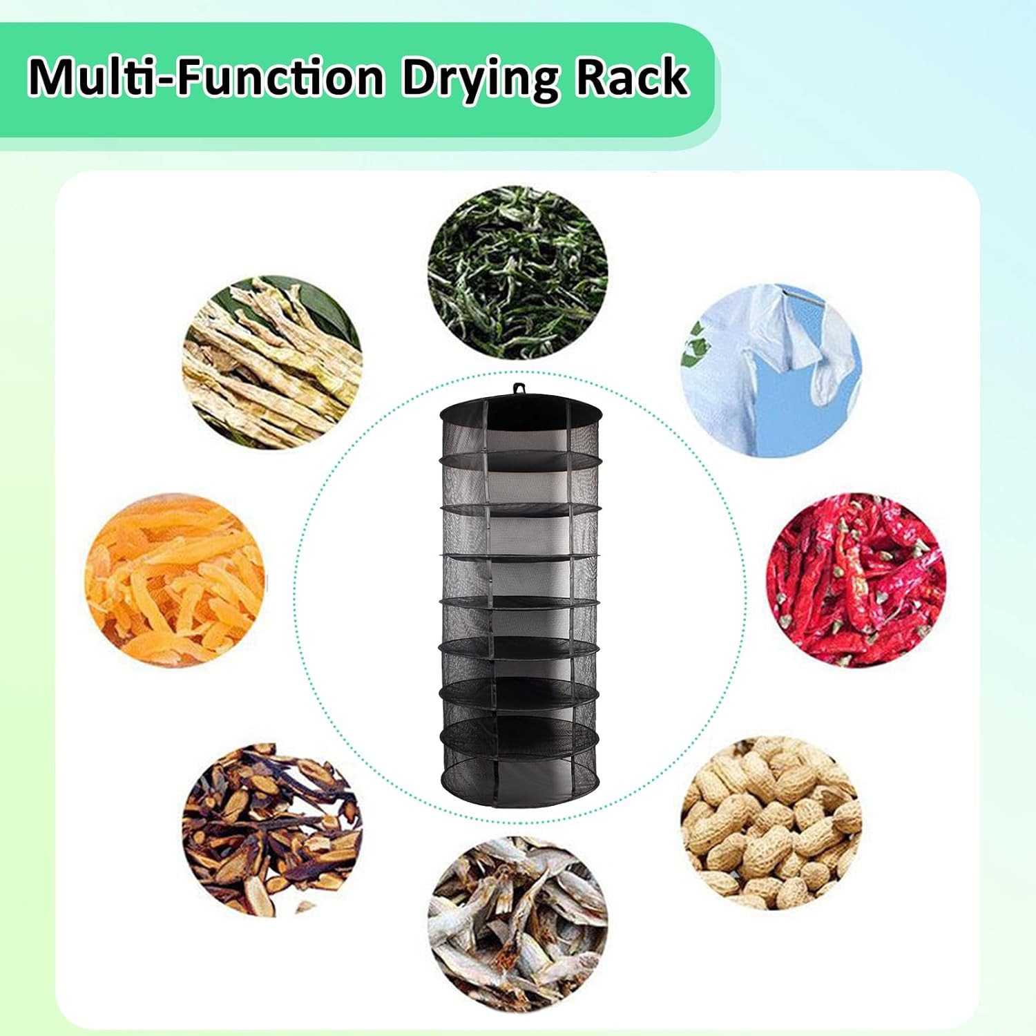 Herb Drying Rack, 2Ft Diameter 8 Tiers Hanging Mesh Drying Rack W/Garden Pruning