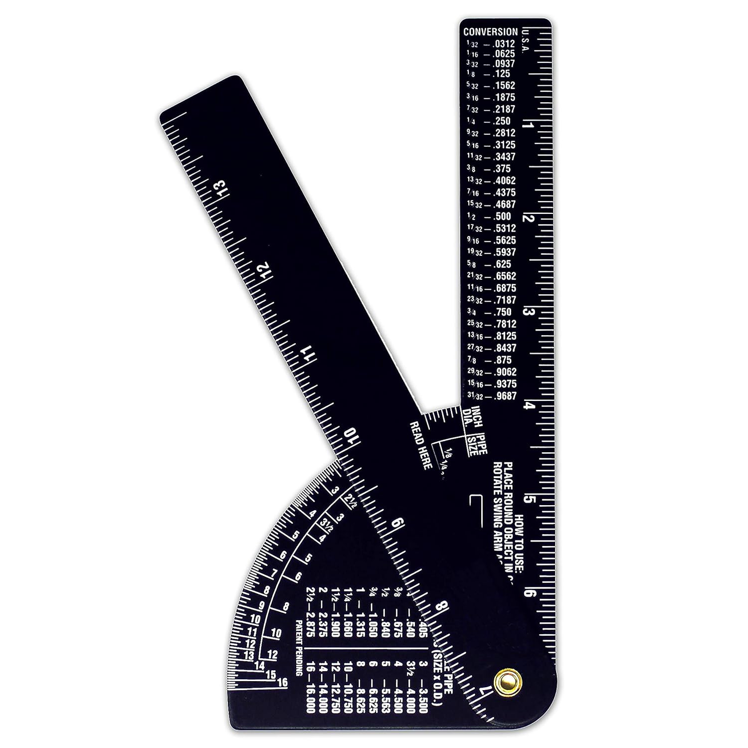Pipe Caliper / Diameter Caliper and Ruler - Fractional – Black Anodized Aluminum