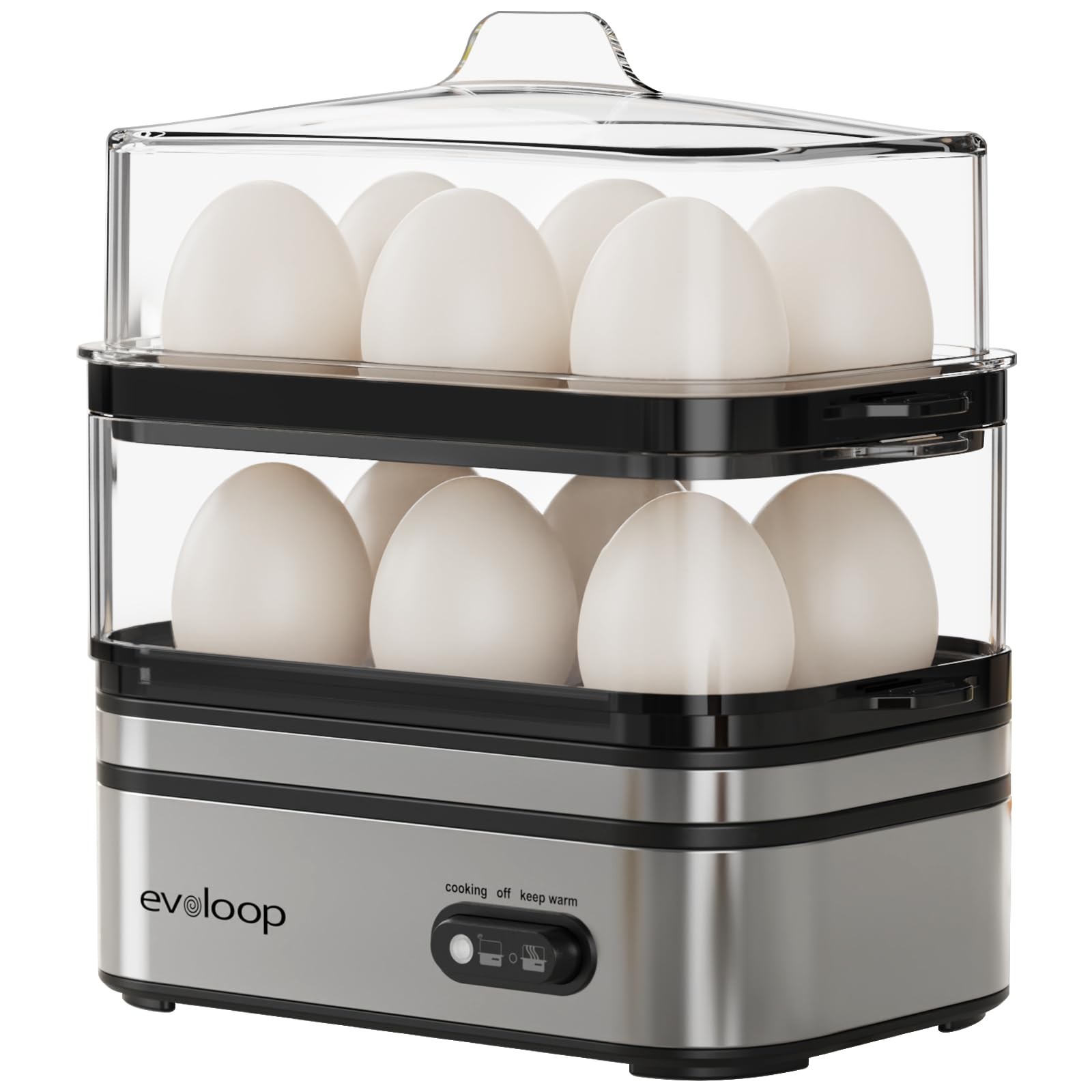 Evoloop Rapid Egg Cooker Electric 12 Eggs Capacity, Soft, 5*7*8, Silver