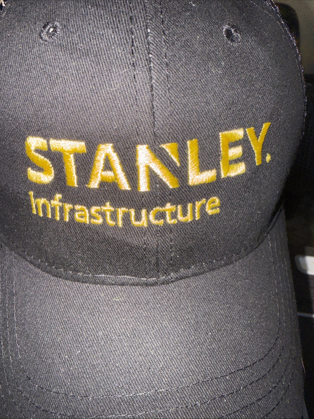 STANLEY Infrastructure in Yellow on Black Trucker Hat Cap Snapback Black Mesh