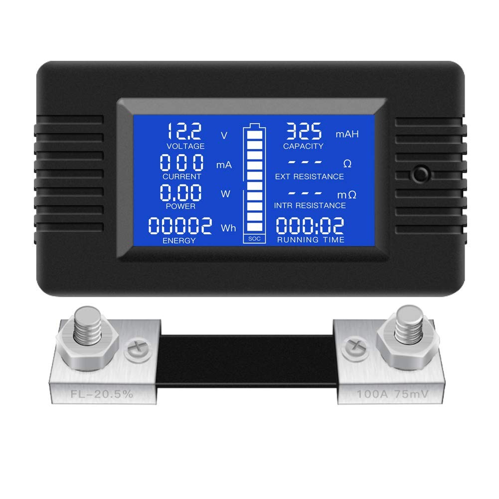 DC Multifunction Battery Monitor 100A Meter（100A Shunt）, Blue