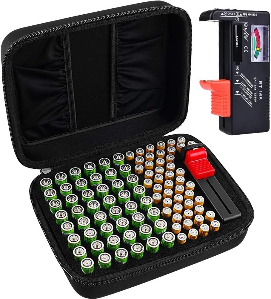 Battery Organizer Storage Case Box with Tester Fits AA AAA 9V C Holder (Case)