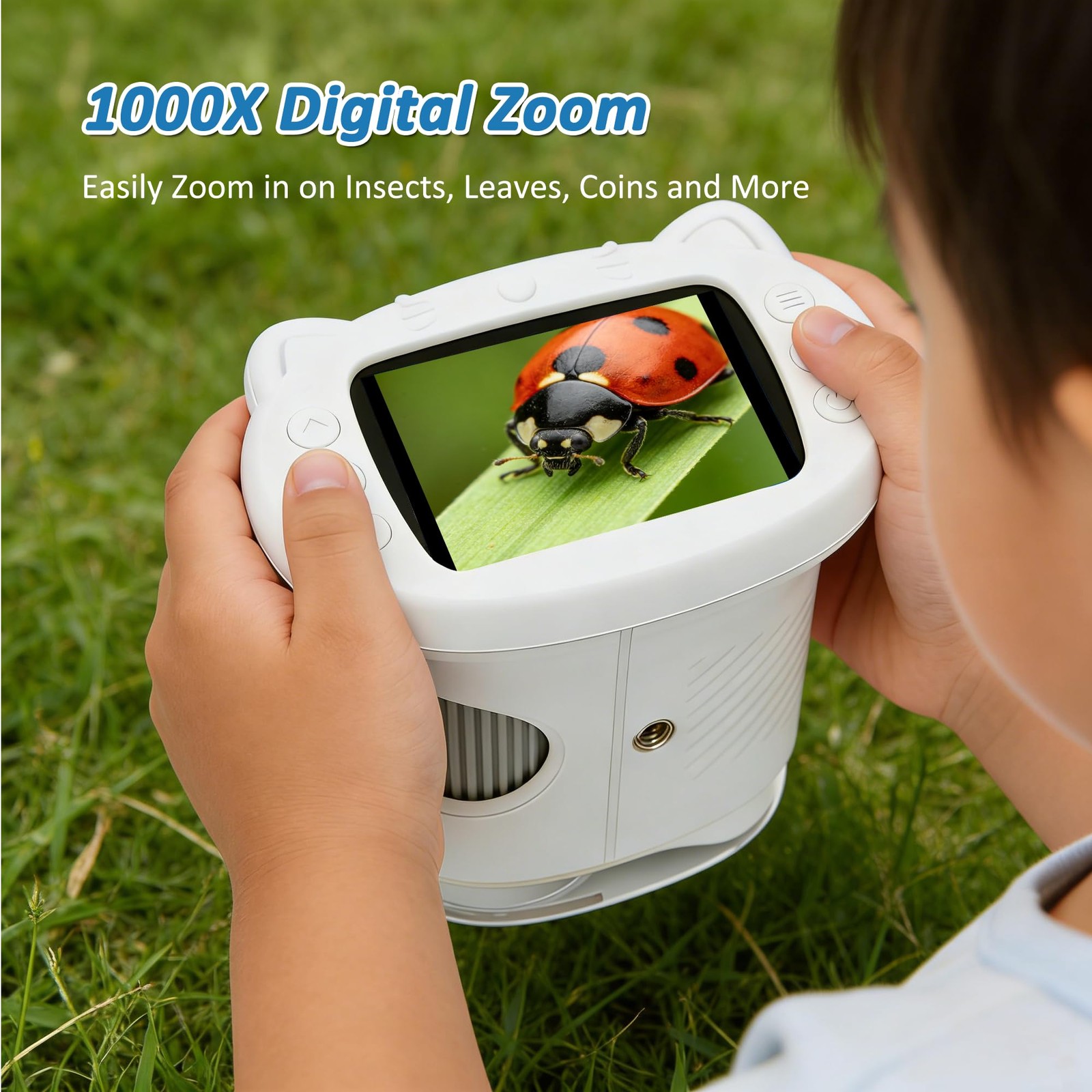 Kids Microscope 1000x Digital Handheld 2.4 in IPS Screen Miniscope STEM White