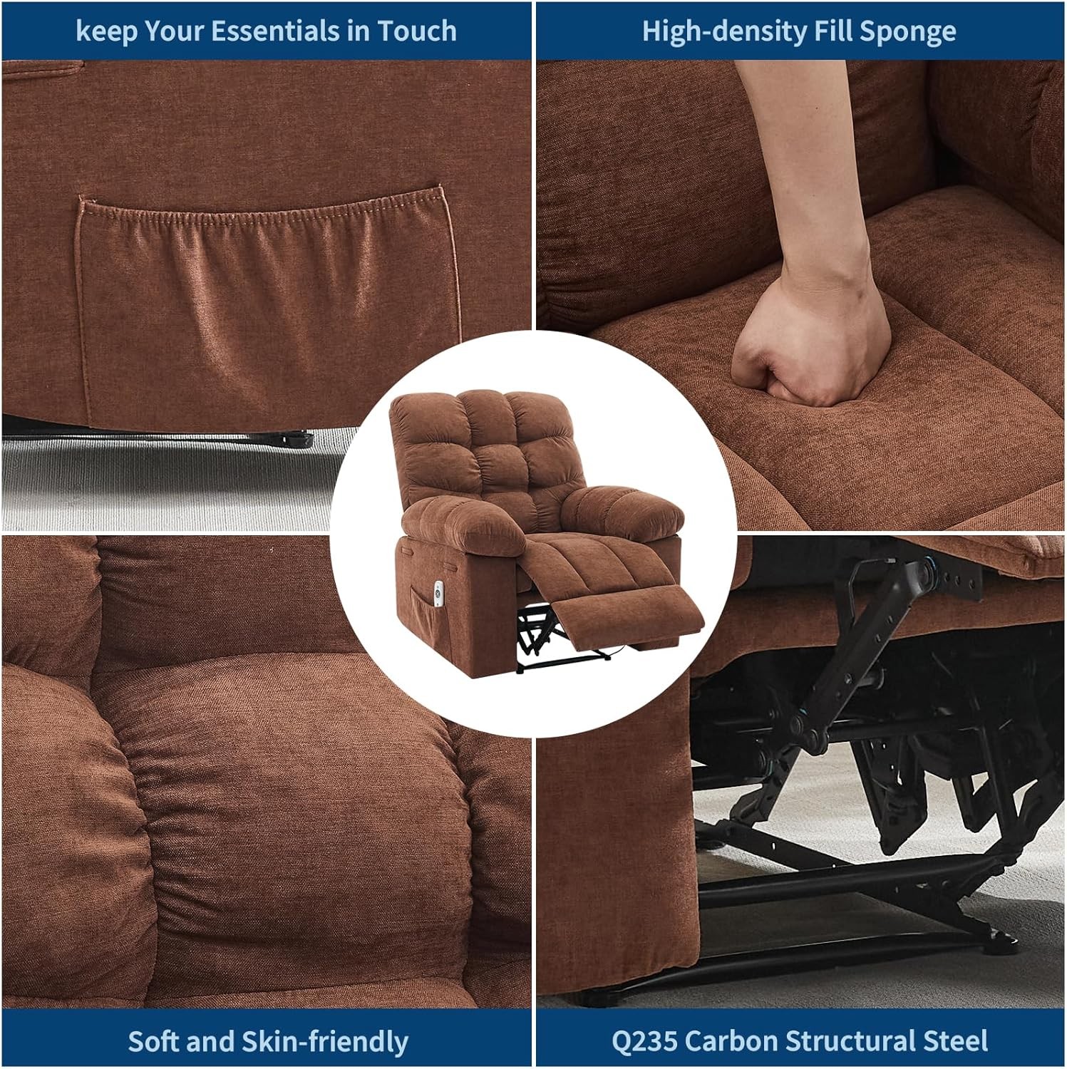 Massage Recliner Chair Rocker Chair Rocker Chair Heat Fabric Reclining Chair NEW