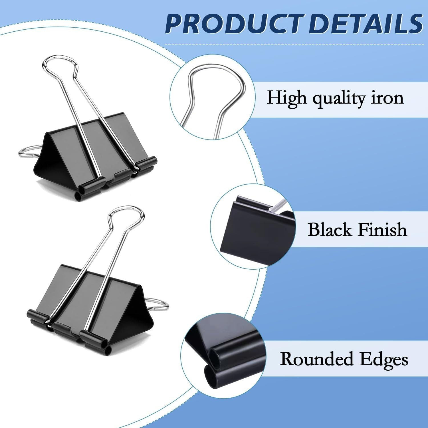 Medium Binder Clips, 1 Inch, 72 Pack, Black Paper Clips, Office Clips