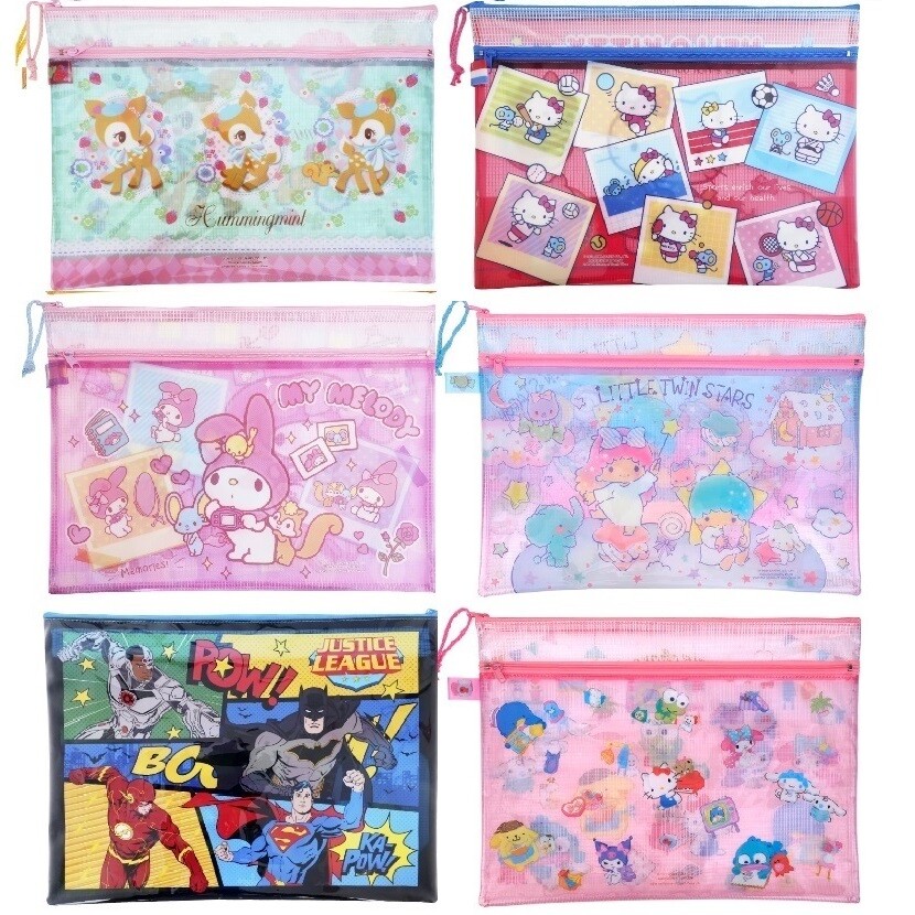 Sanrio 2-Pockets Folder A4 Document File Case Storage Pouch Zipper Bag with Mesh