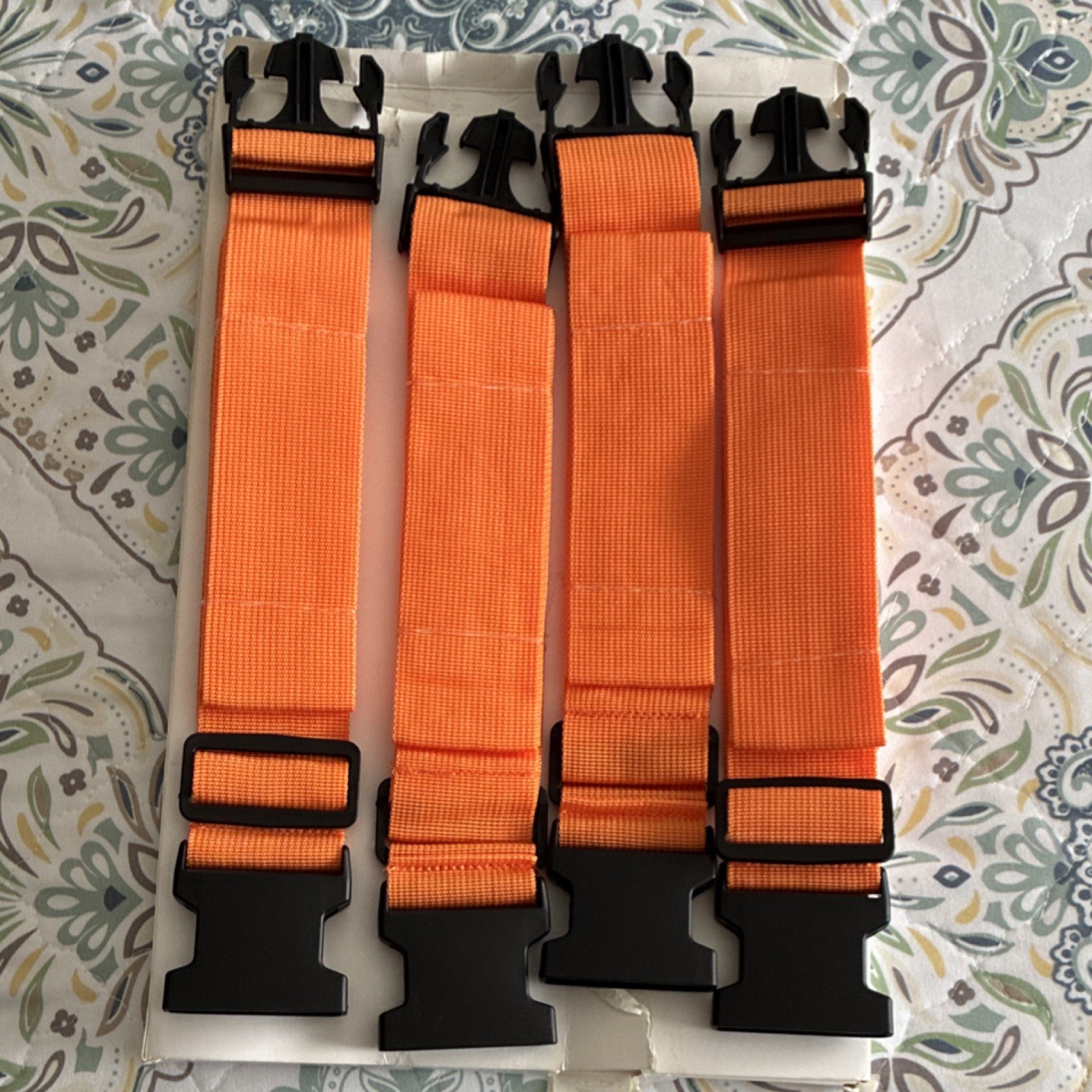 Set of 4 Orange Adjustable Luggage Straps with Black Plastic Buckles