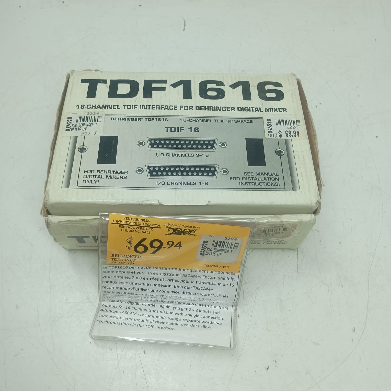 BEHRINGER TDIF 1616/ 16 CHANNEL TDIF INTERFACE FOR BEHRINGER DIGITAL MIXER