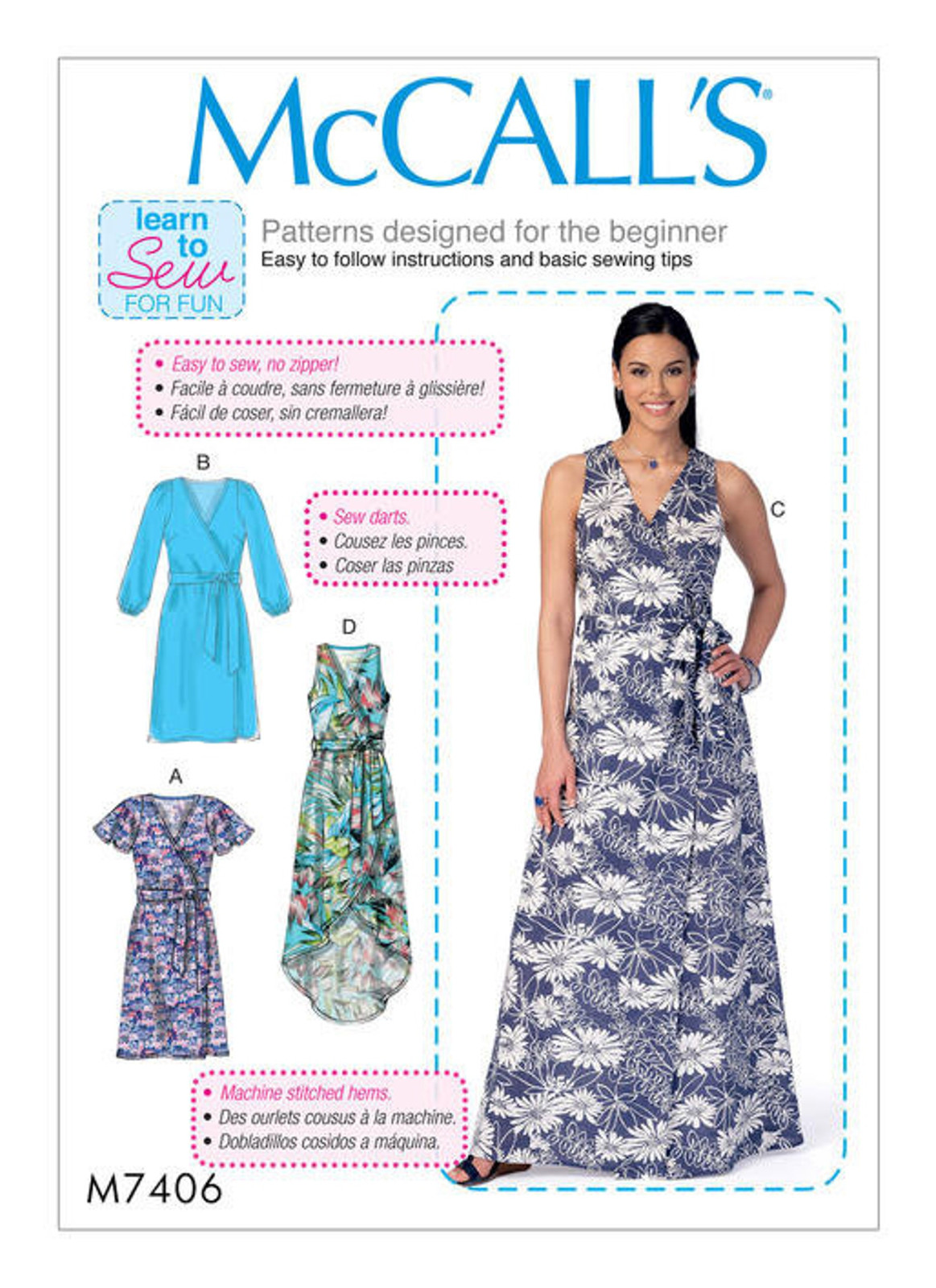 Misses' Wrap Dresses and Belt McCall's Sewing Pattern M7406 Uncut, FF