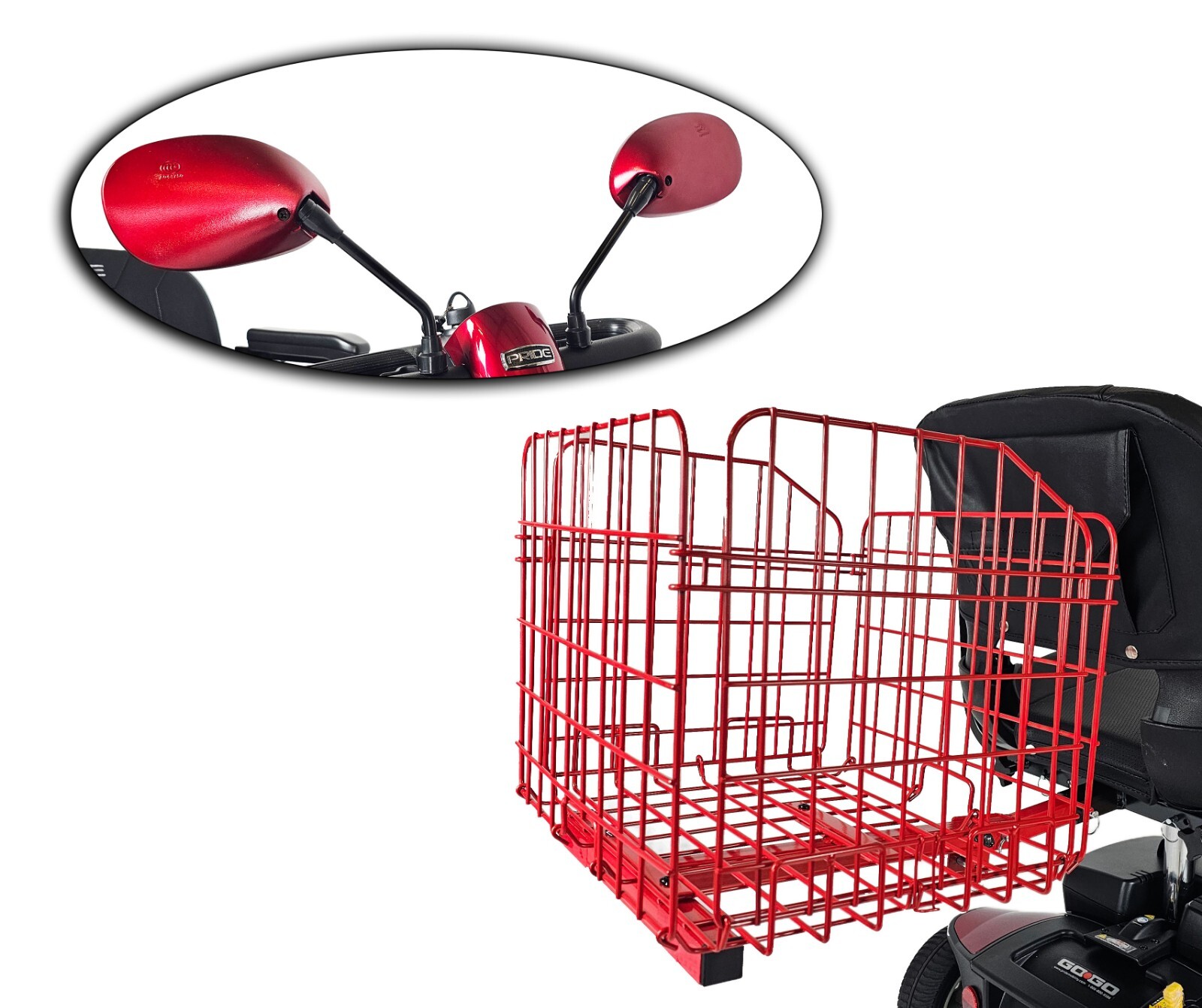 Foldable Folding Scooter Rear Basket & Rear View Mirror Pair BUNDLE - RED