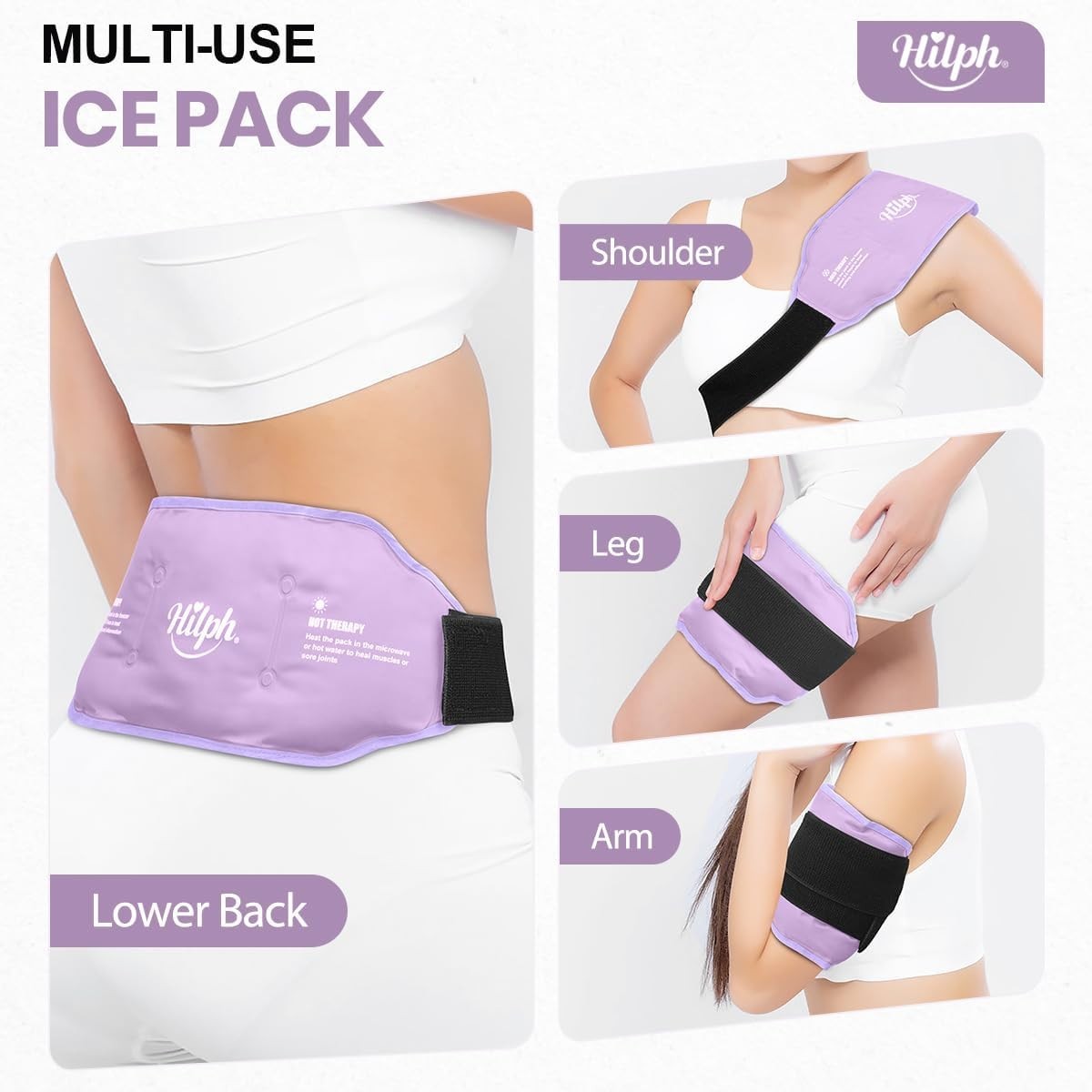 Adjustable Low Back Ice Pack Wrap for Pain Relief - Hot & Cold Therapy, Purple