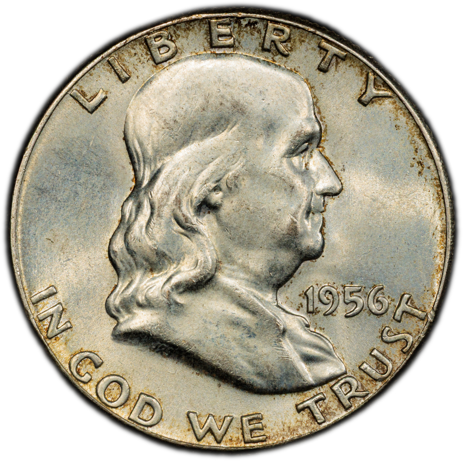 1956-P PCGS MS64 Franklin Half Dollar | Natural Peripheral Toning | Nice Luster