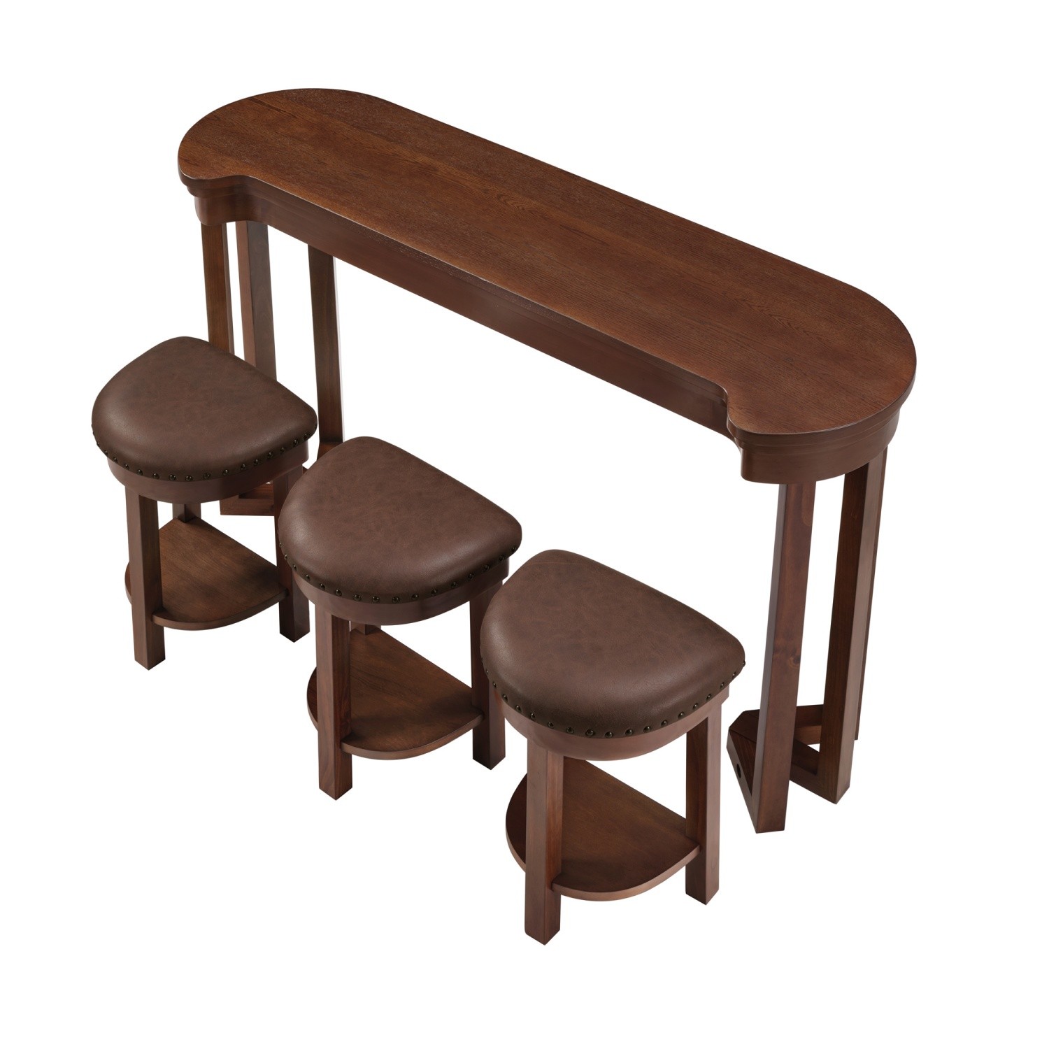 4 Piece Set Counter Height Bar Table & 3 PU Padded Solid Wood Stools Espresso