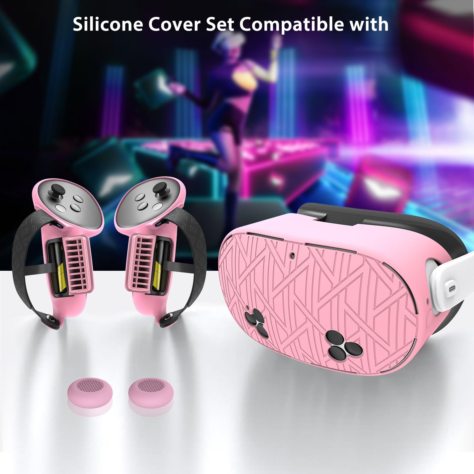 MLemonVR Silicone Cover Set for Meta/Oculus Quest 3s 3s, Pink