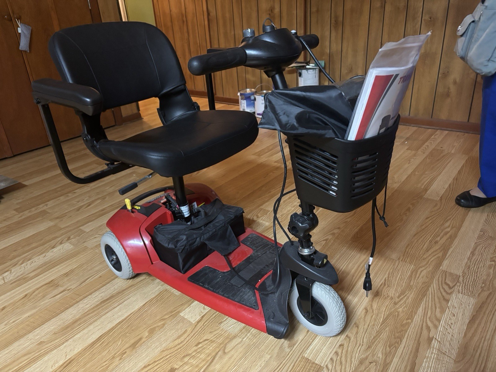 Pride Mobility Travel Pro 3-Wheel Scooter Red Black Storage Compartment Armrest