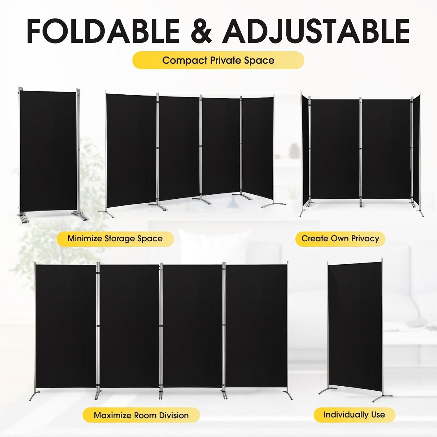 Foldable 4 Panel Freestanding Room Partition - Easy to Install Privacy Solution