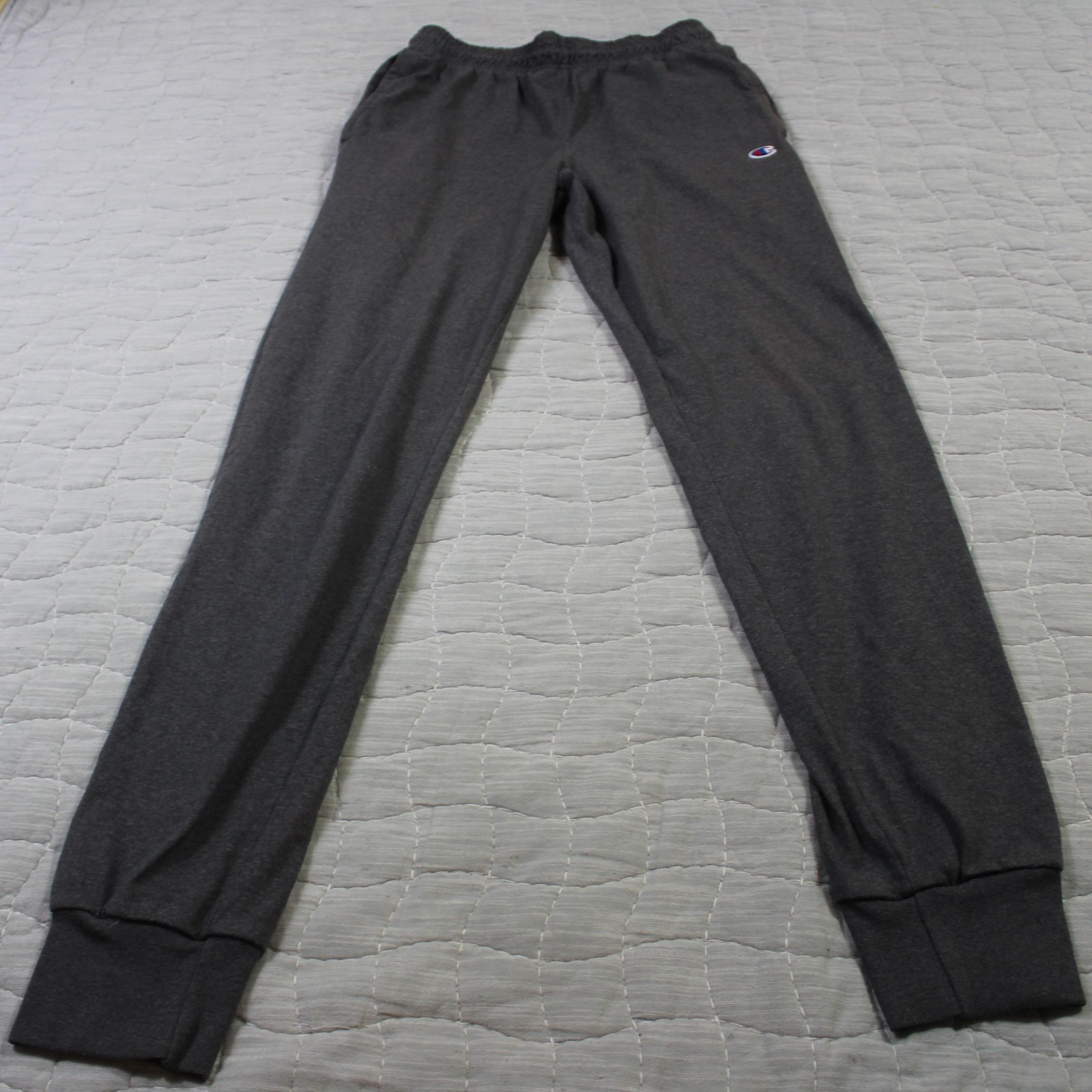 Champion Jogger Pants Mens Small Gray Jersey Elastic Waist Cuffed Slim Fit