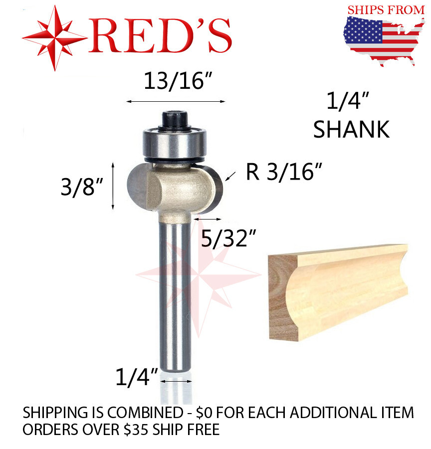 Tideway PRO LC15040604 3/8 Long 3/16 RAD Edge Flute 1/4" shank router bit