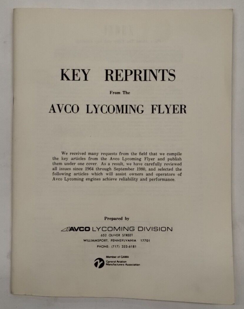 Key Reprints from the Avco Lycoming Flyer 1964 Through September 1980-Original