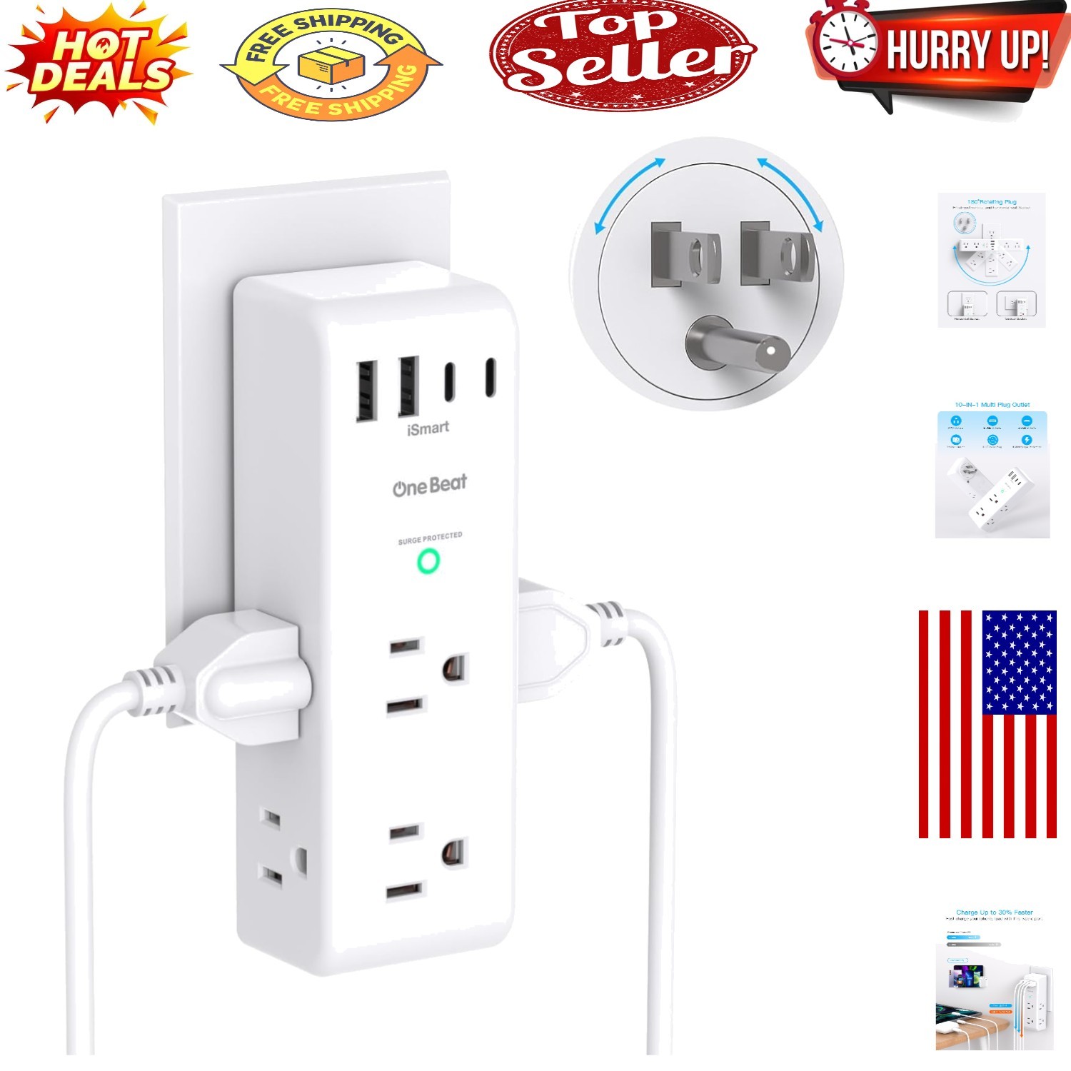 PowerHub 10-in-1 Surge Protector & USB Outlet Extender