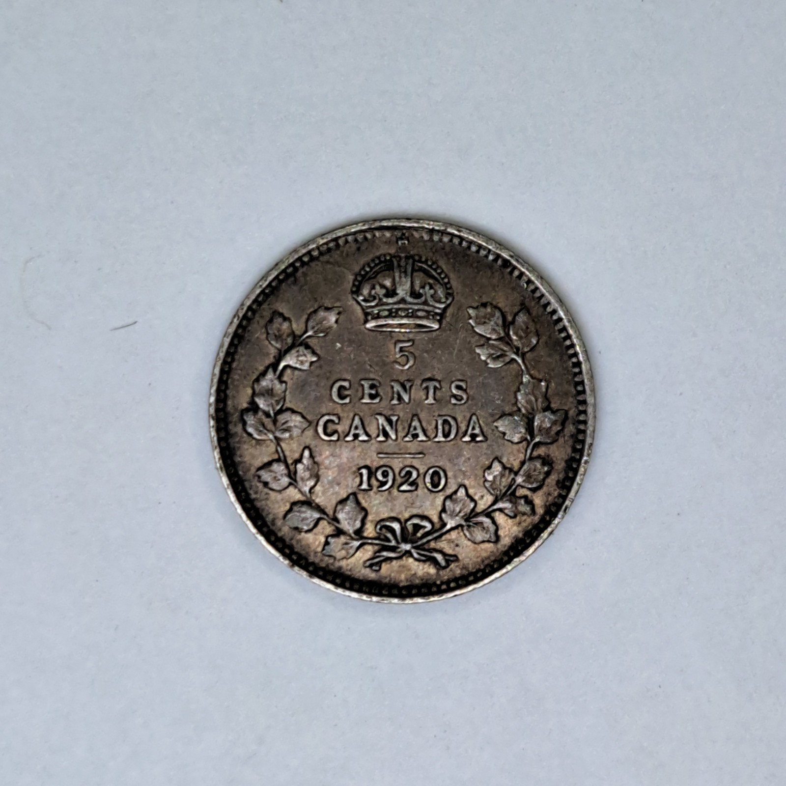 1920 Canada 5 Five Cents Silver Coin George V Higher Grade #SA28