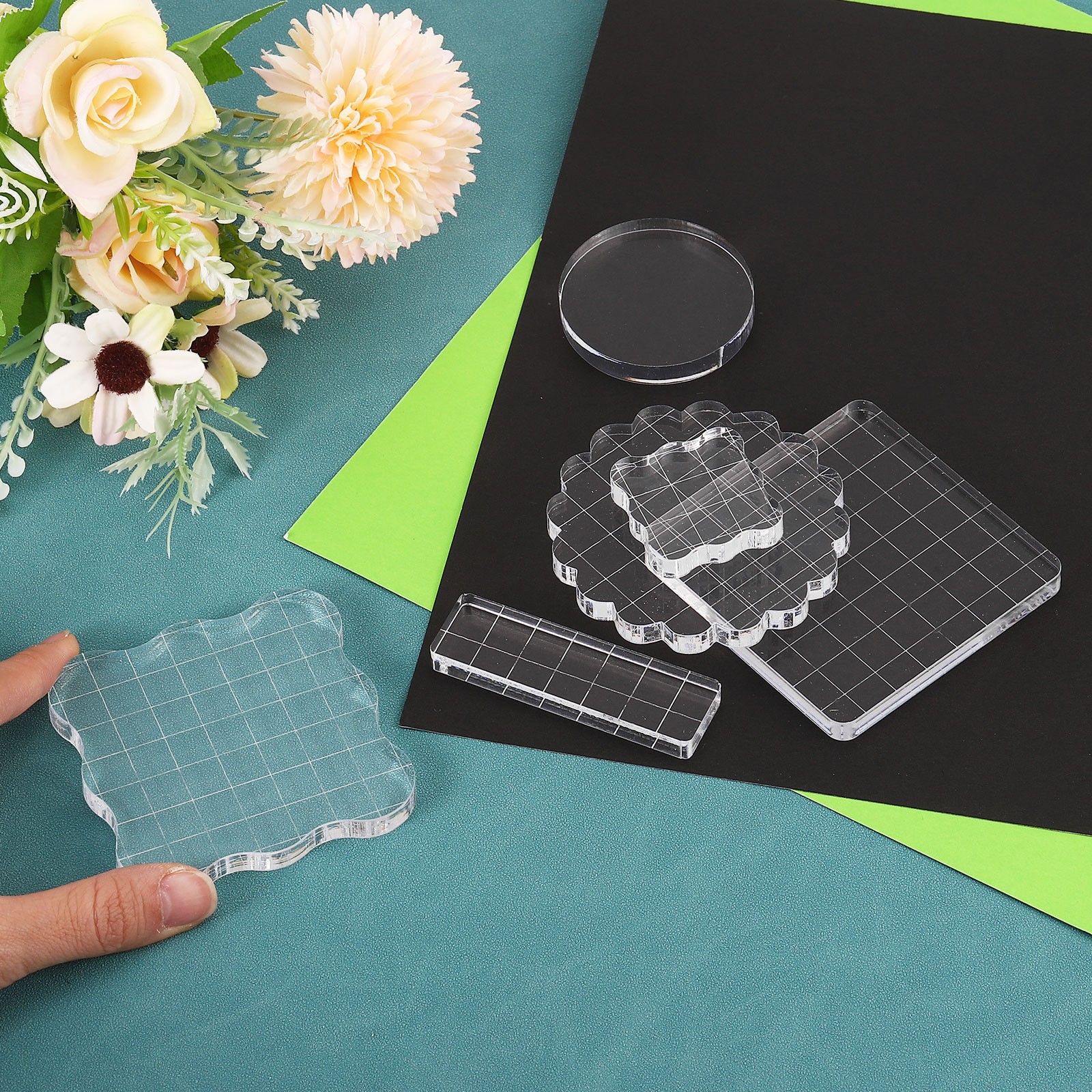 Acrylic Stamp Block, 5 Pack Rectangle Shape with Grid Lines, 2.76" x 0.8"
