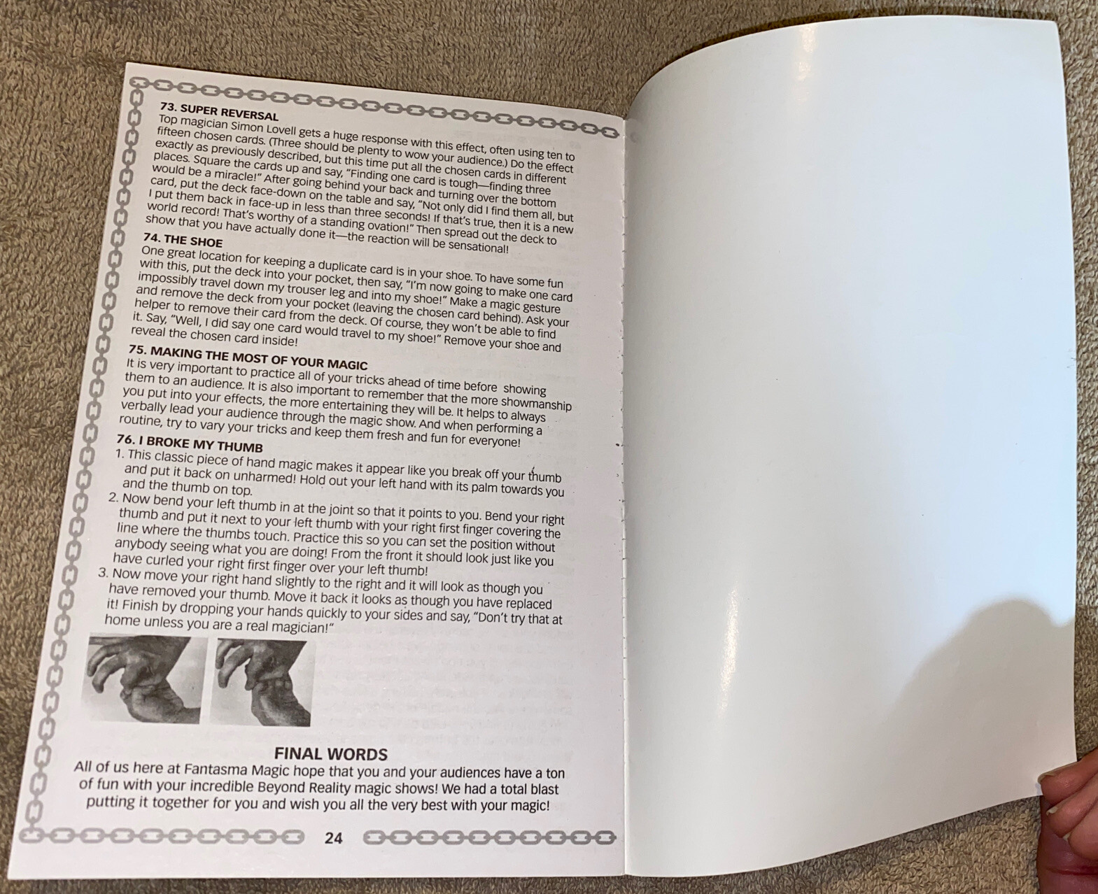 Top Hat Fantasma Magic Replacement Instructional Booklet