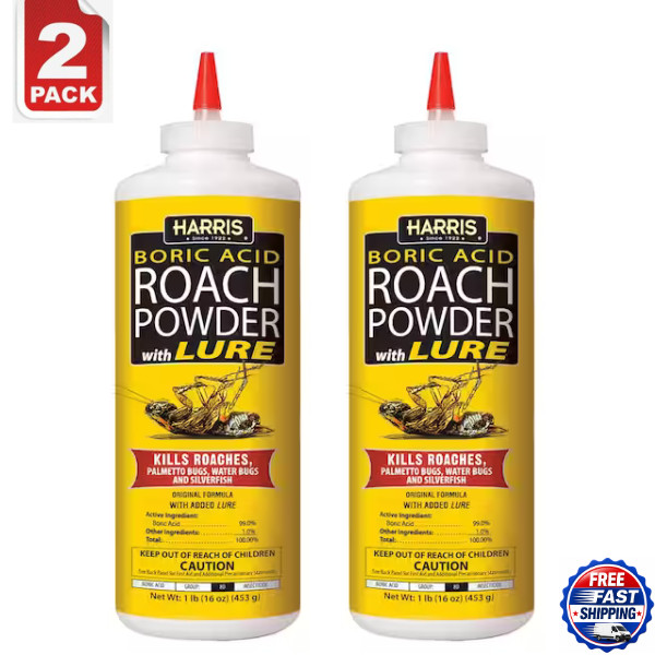 Harris Boric Acid Roach & Silverfish Killer Powder with Lure - 16 oz (Pack of 2)