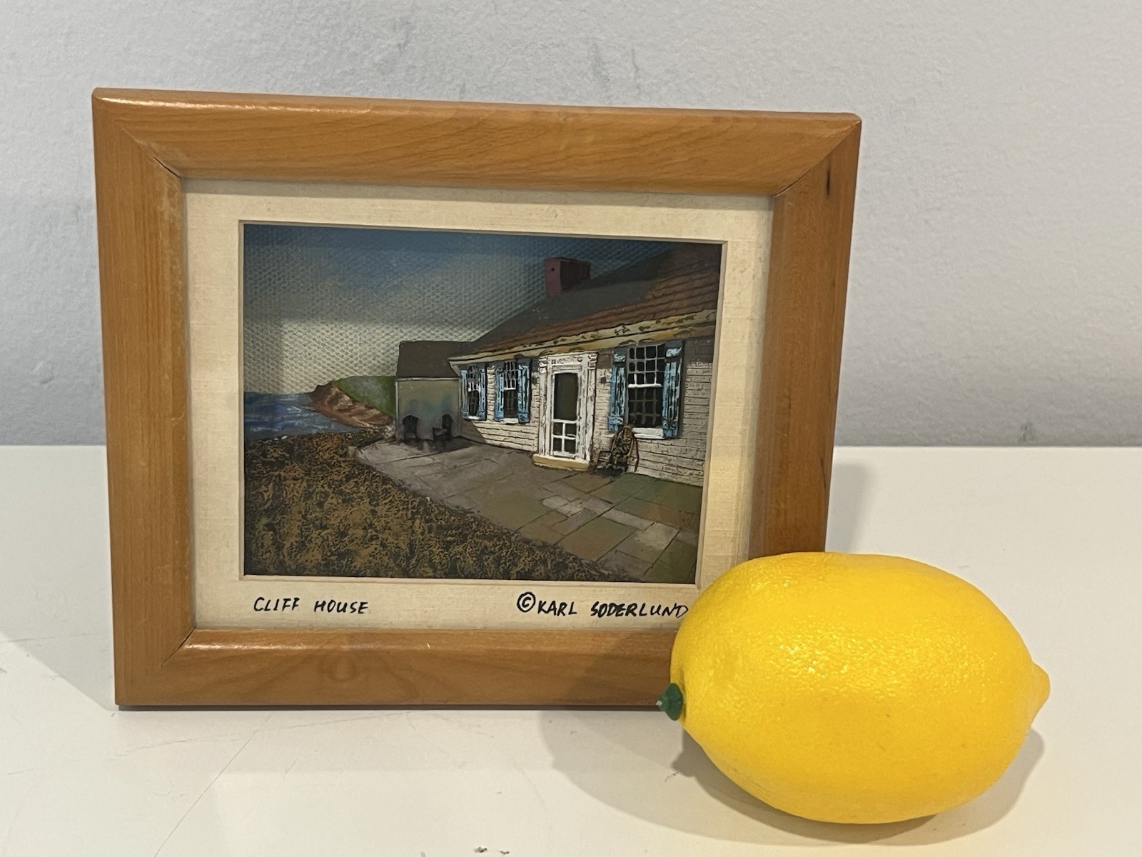 Signed 3D Mixed Media Petite Artwork by Karl Soderlund "Cliff House"  5.5"L x 4H