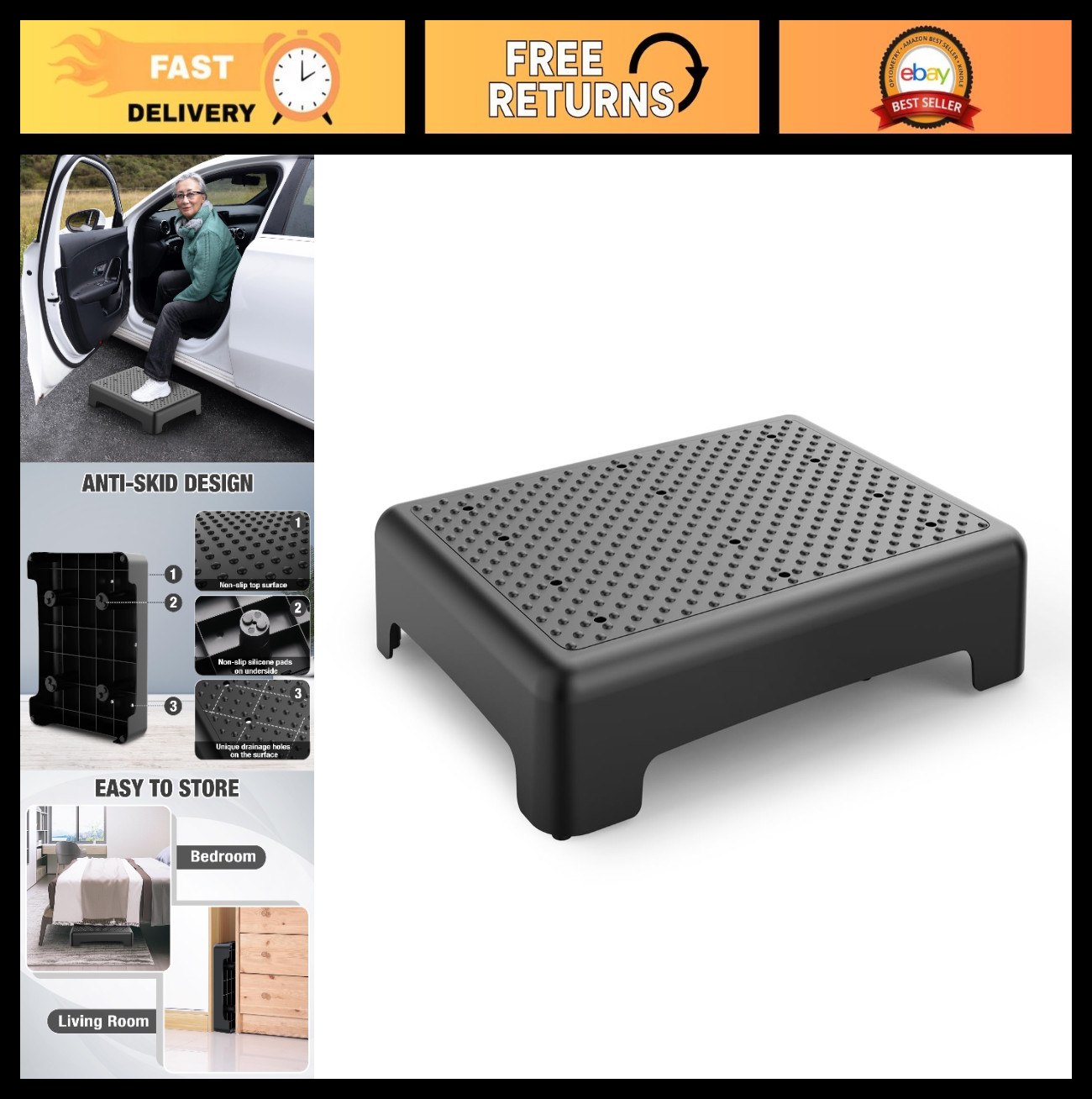 Portable Non-Slip Step Stool for Adults & Seniors - Safety Riser for Home, Car,