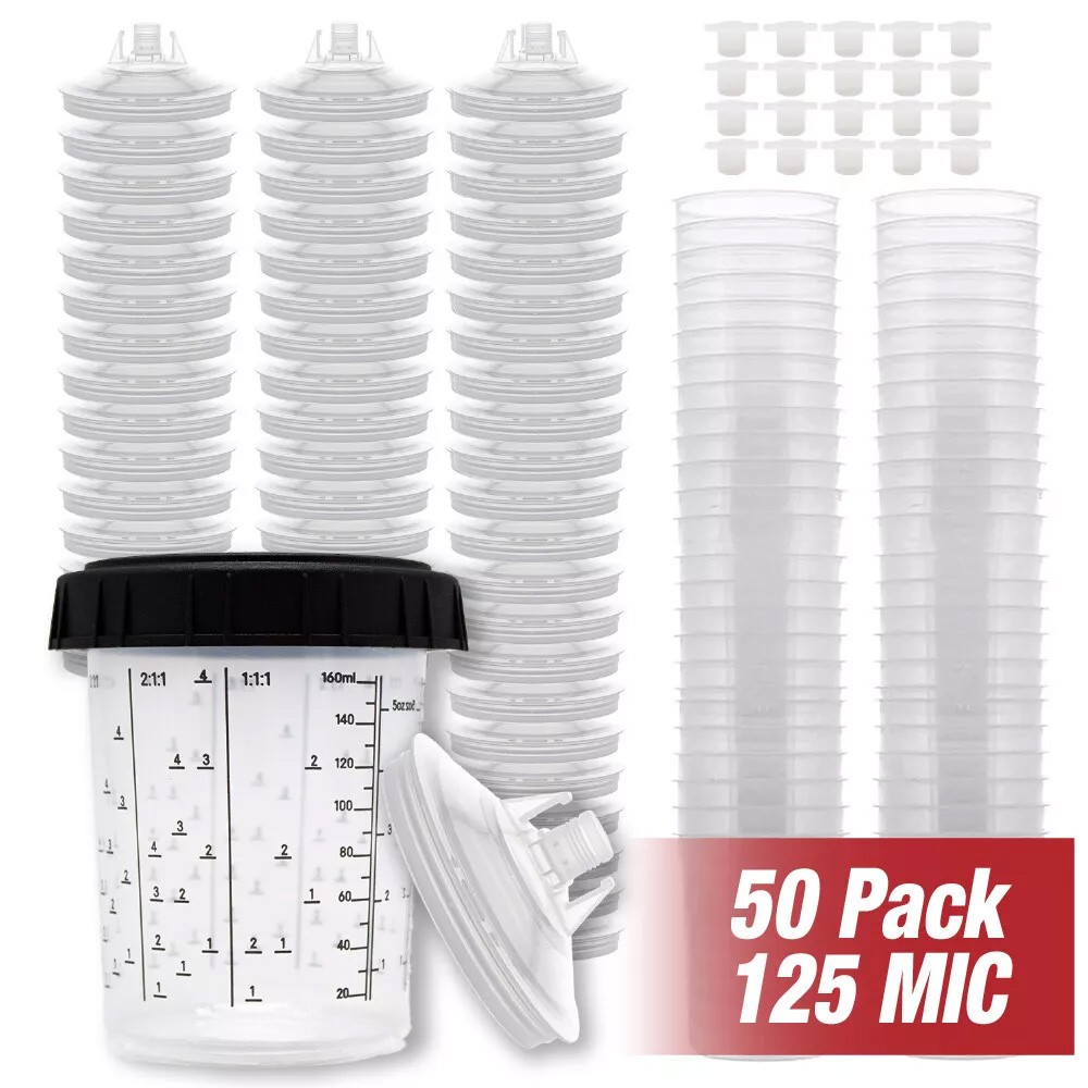 🔥 50 Pack Disposable Paint Spray Gun Cup Liners + Lid System Kit 20oz 600ML Cup