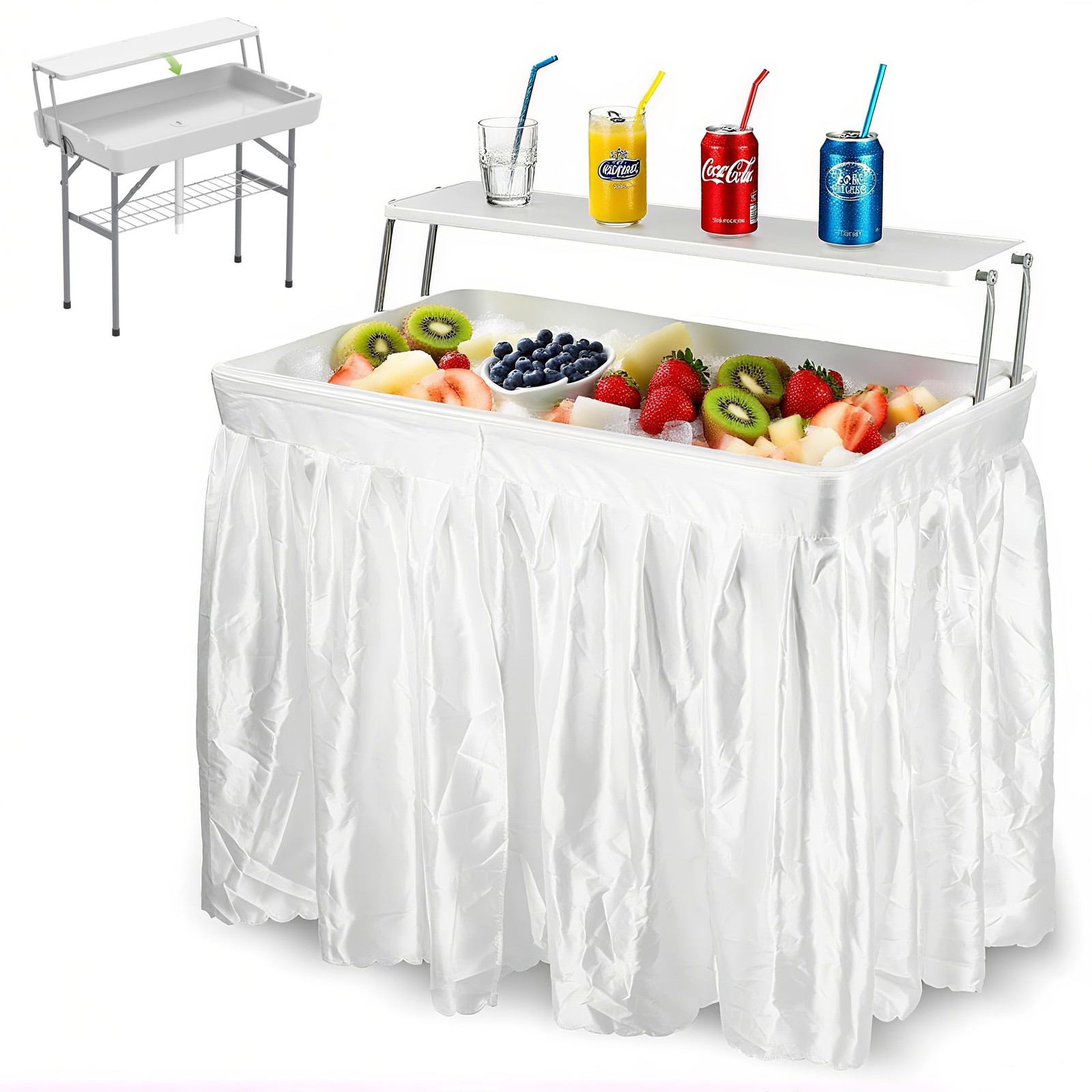 Folding Party Ice Cooler Table with Extra Storage Shelf, Portable Tailgate Ca...