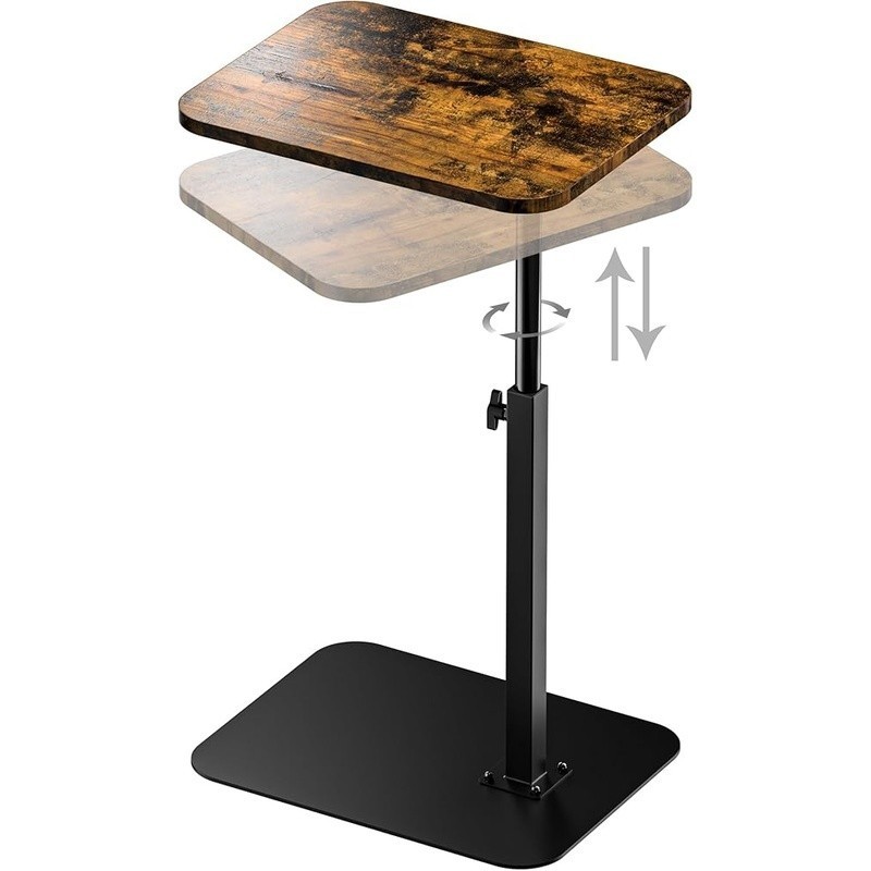 Adjustable C Shaped Side Table Sofa Easy Assembly Space Saving Tray Table Brown