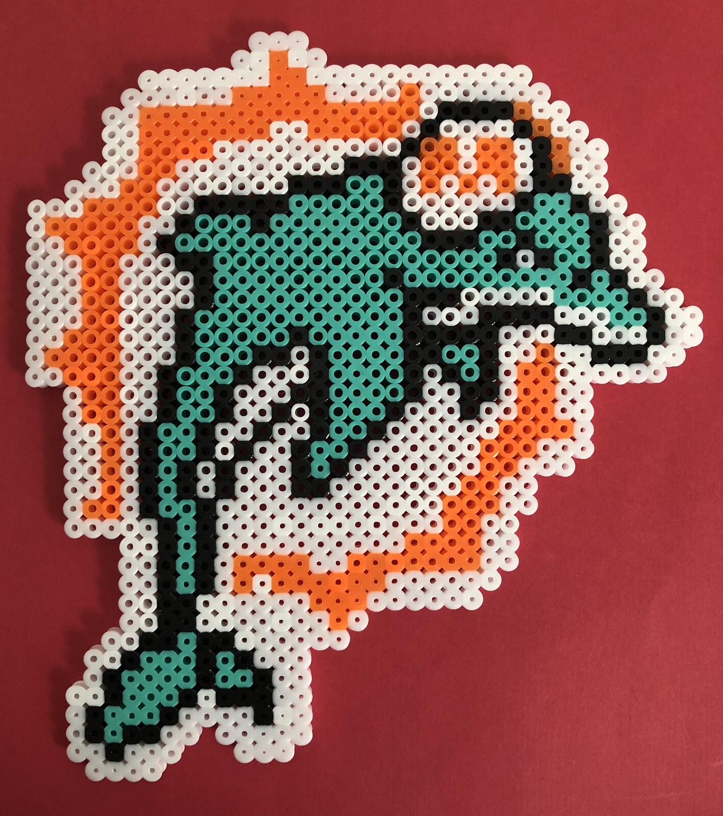 Miami Dolphins Perler Bead Pixel Art Handmade Crafted Fused NFL Football 7.5"x7"