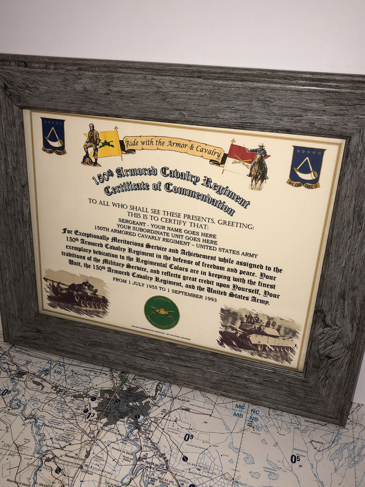 150TH ARMORED CAVALRY REGIMENT / COMMEMORATIVE - CERTIFICATE OF COMMENDATION