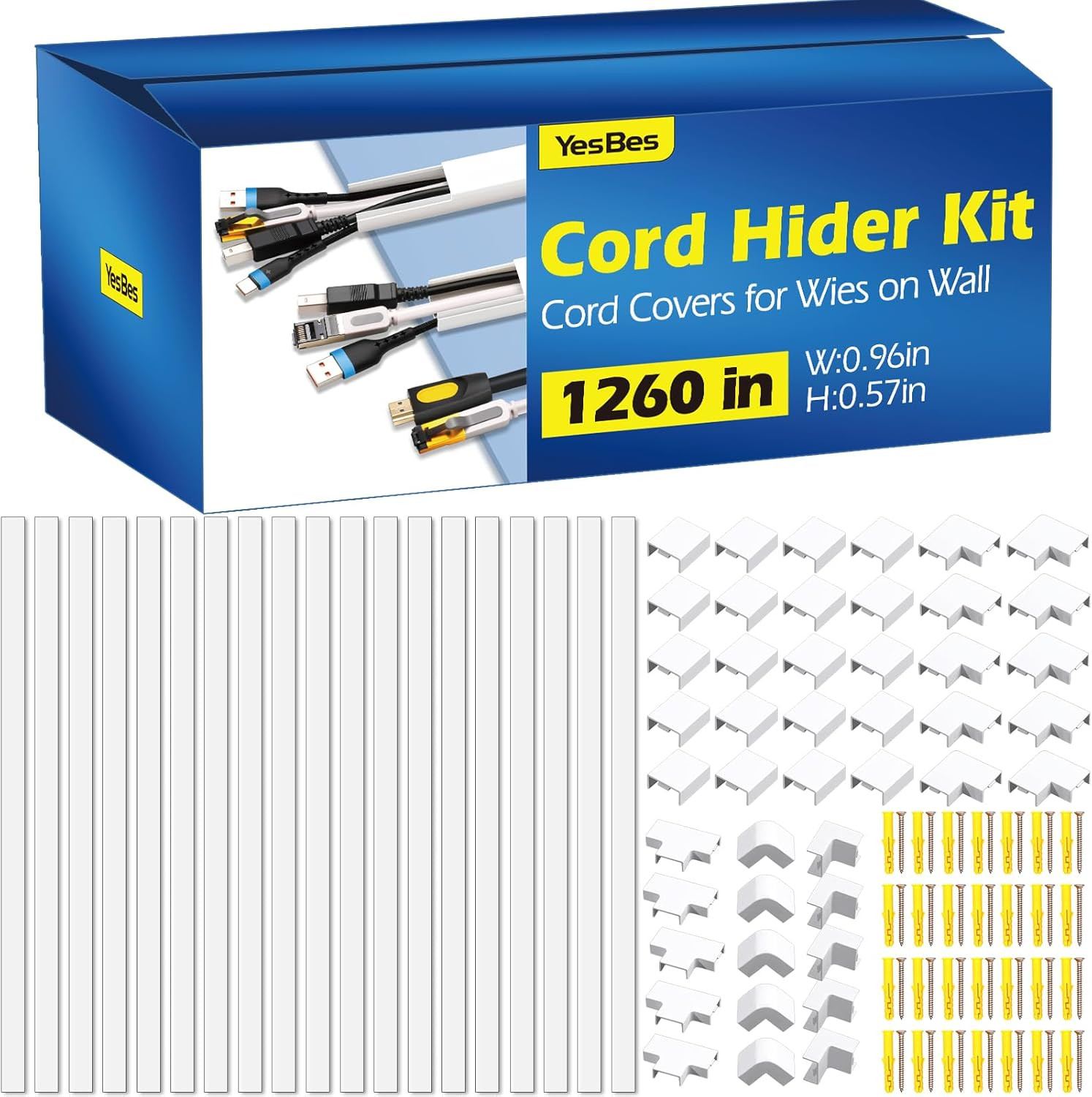1260In Cord Hider Kit, Cord Covers for Wires on Wall, Paintable Cable Raceway, C