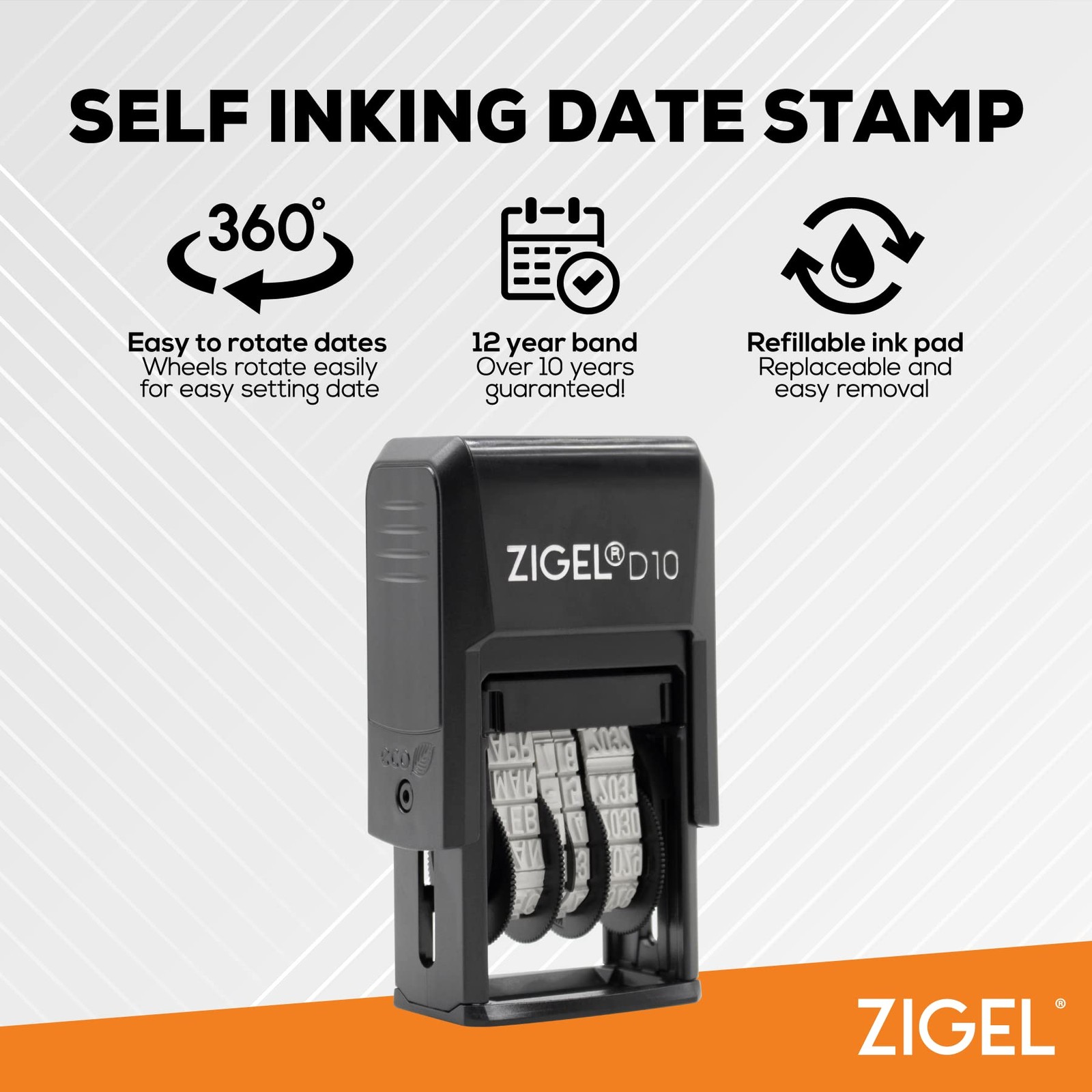 ZIGEL D10 Office Date Stamp - Self Inking - Red D10,