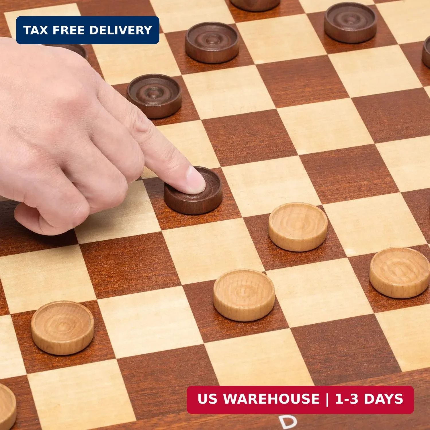 Husaria Wooden Italian Style Checker Pieces with Stackable Ridges and Drawstring