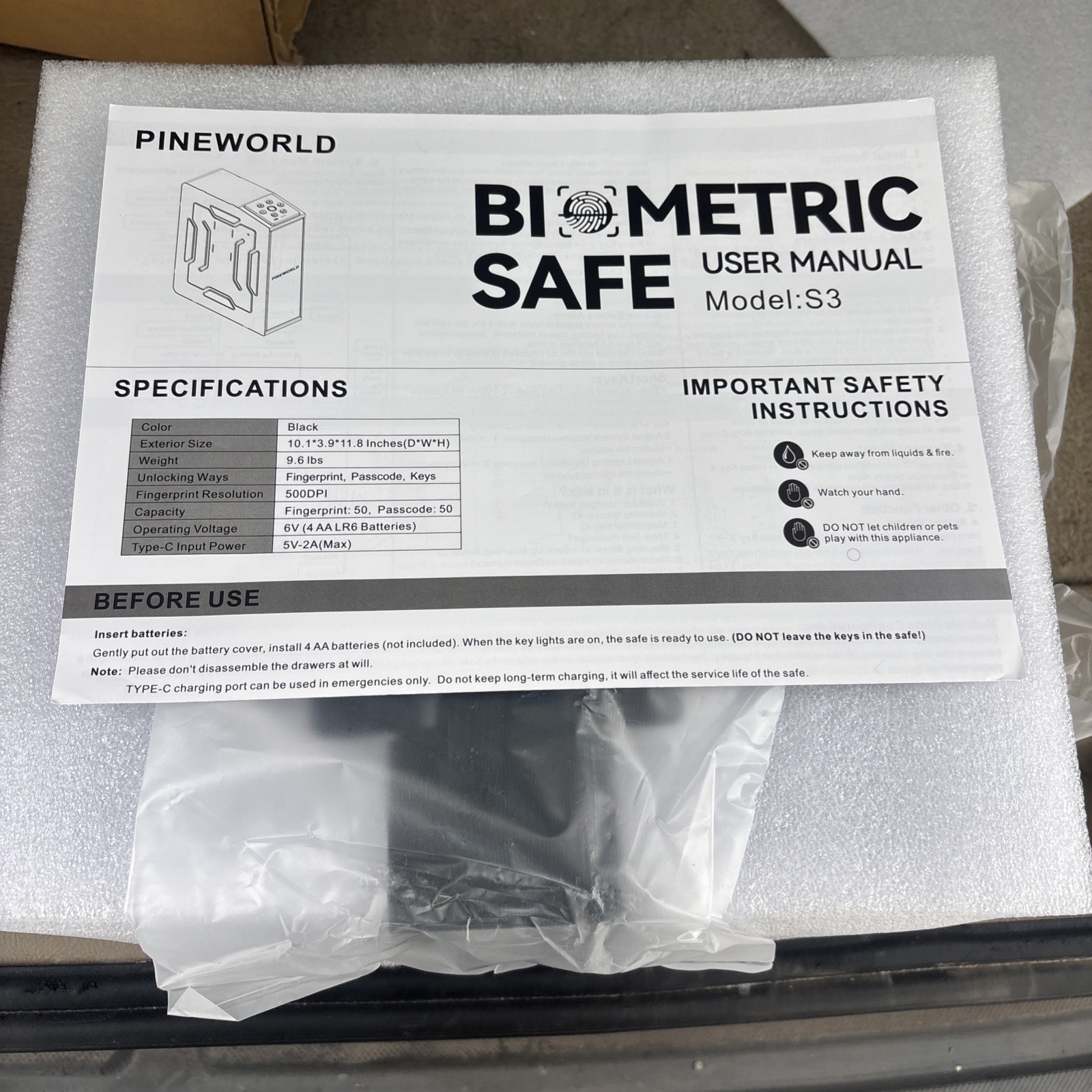 PINEWORLD Gun Safe Biometric Gun Safe for Handgun Smart Quick Access Hand Gun S3