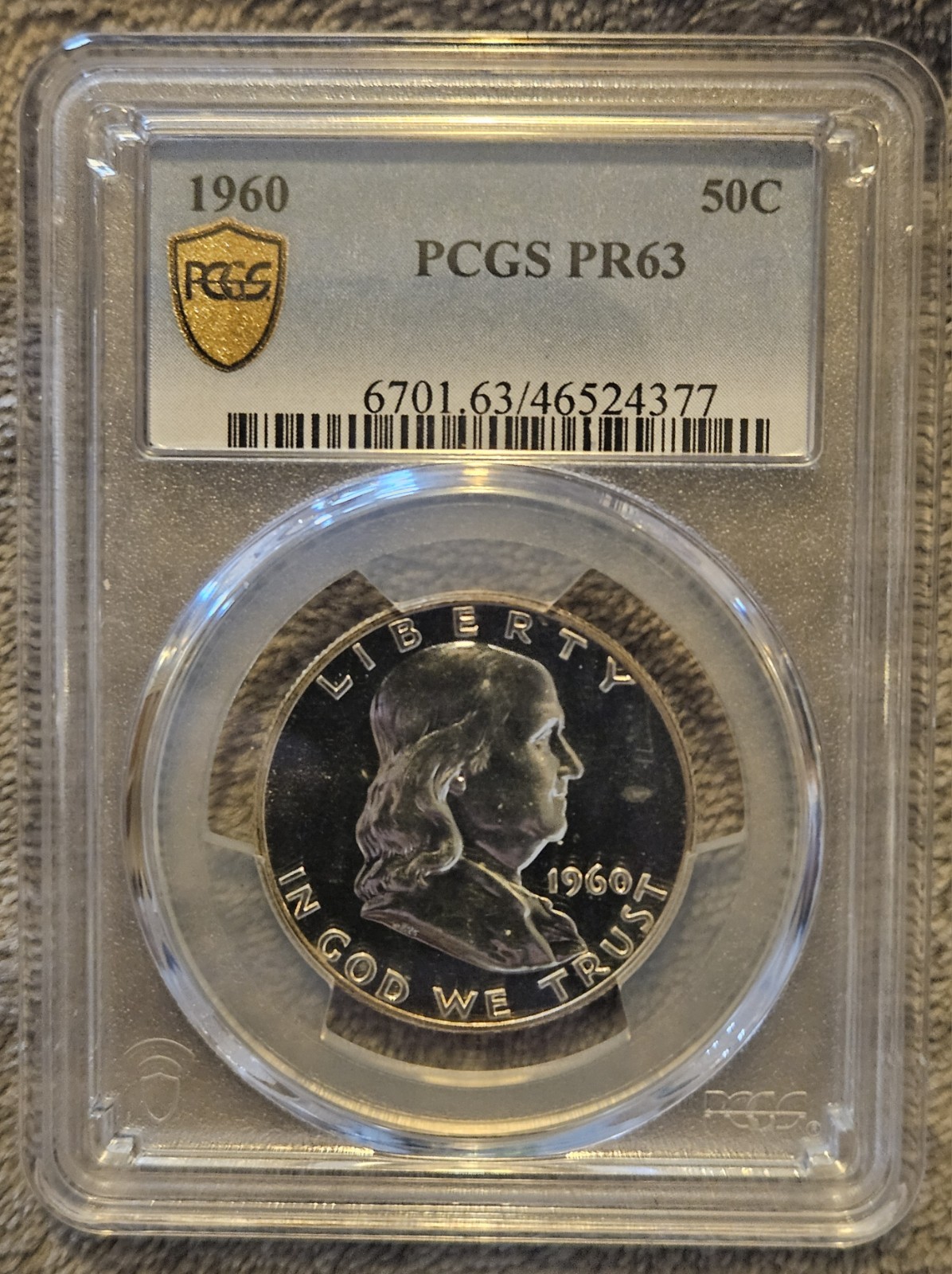 1960 Franklin Half Dollar PCGS PR63 Reverse Toning GoldShield Slab 90% Silver