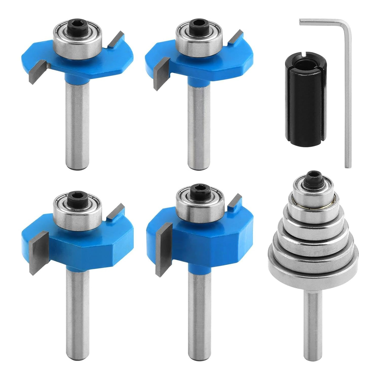 4Pcs Rabbet Router Bit,1/4 Inch Shank Rabbet Router Bits with 6 Bearings Set(1/1