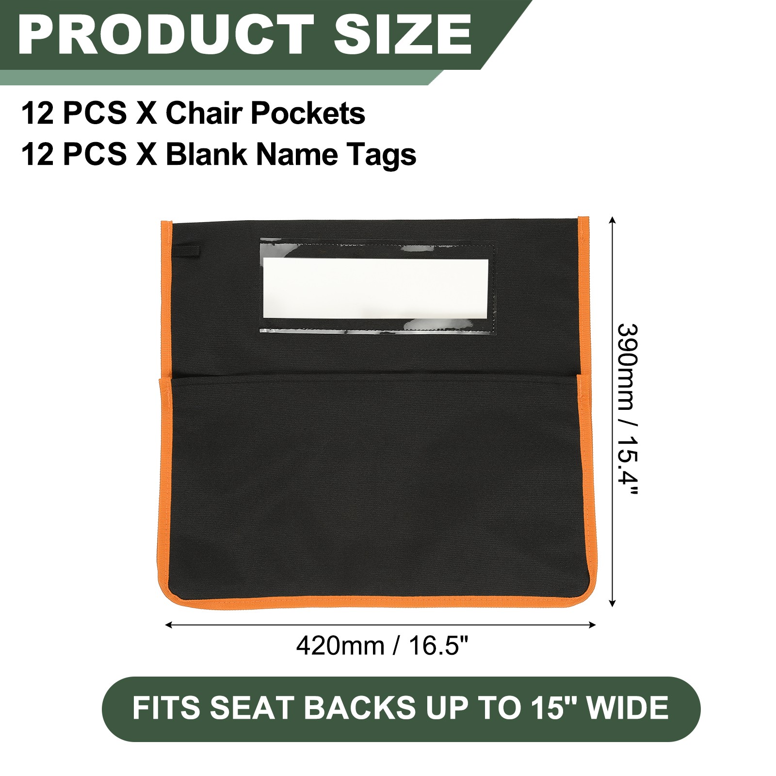 Orange Chair Pockets Length 16.5" Width 15.4" Seat Sacks, 6 Pcs