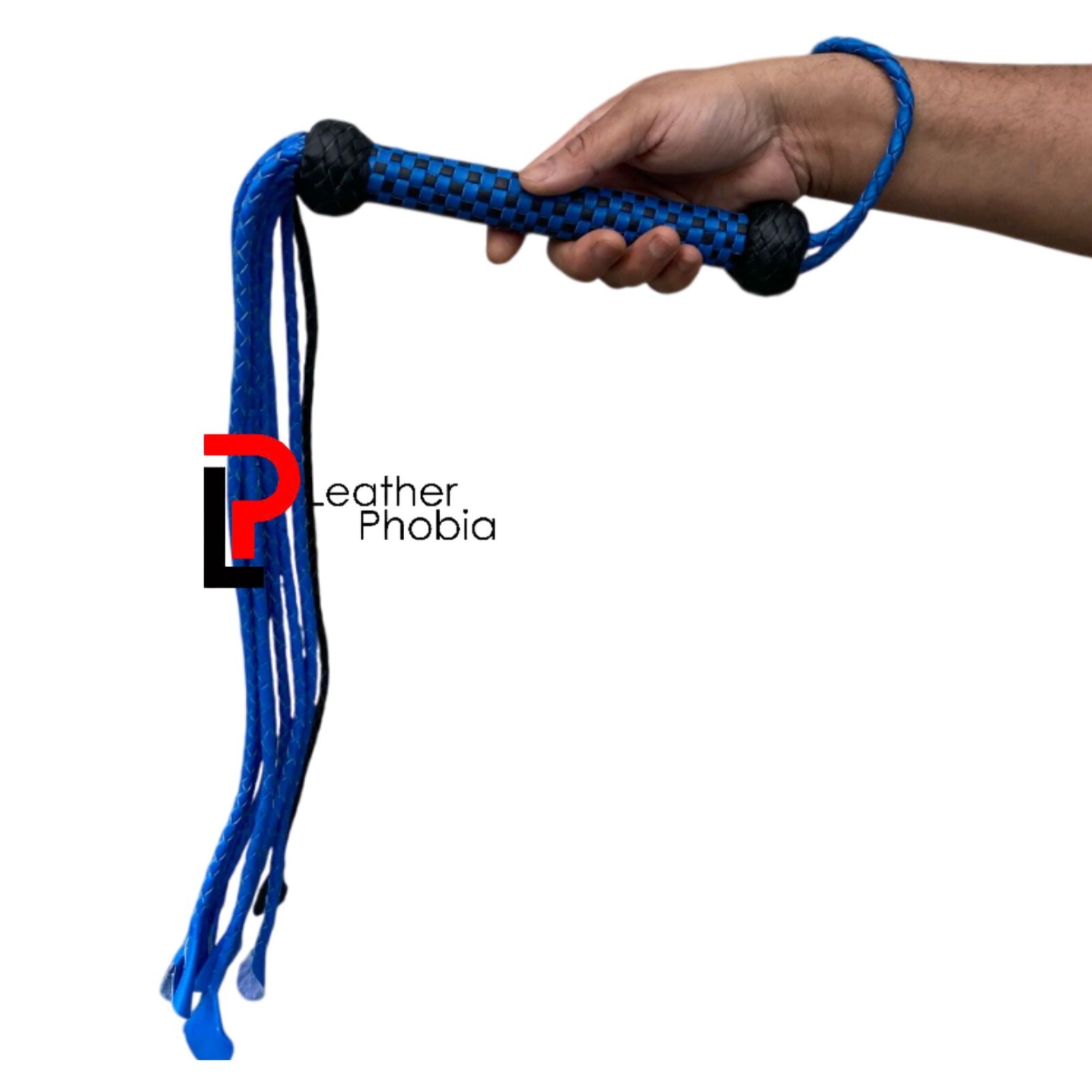 Blue & Black Real Cowhide Leather Cat O' Nine Tails Flogger