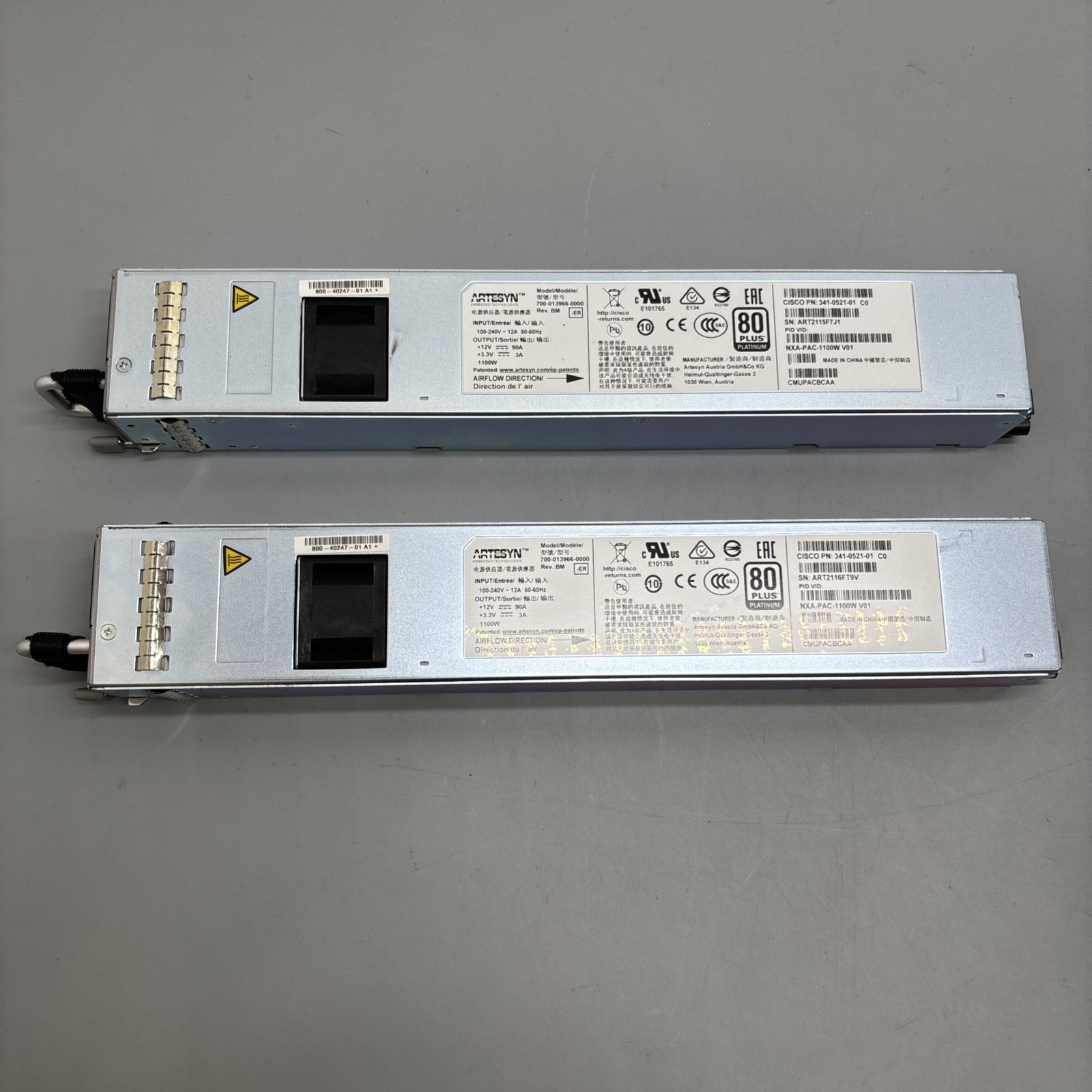 Lot of 2 Cisco ARTESYN NXA-PAC-1100W 341-0521-01 1100W Switching Power Supply