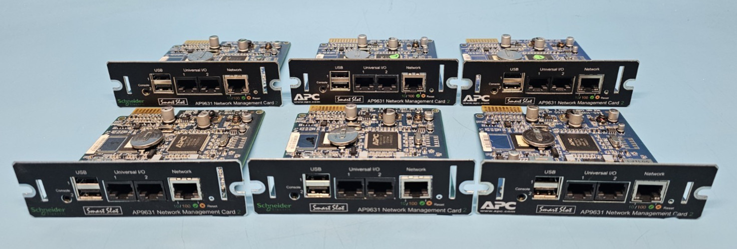 Lot of 6, APC AP9631 UPS Network Managment Card 2 with Environmental Monitoring.
