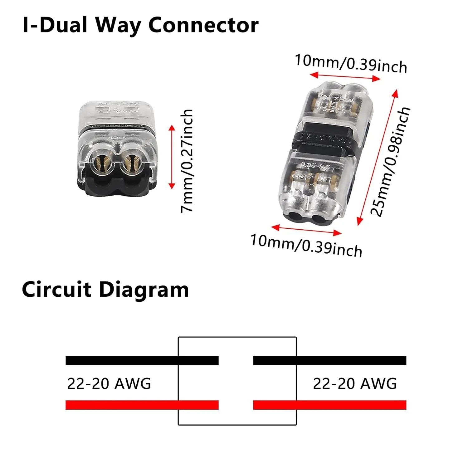 10Pack Quick Solderless Wire Splice Connector, 2 Way Automotive Fits 18-24 AWG