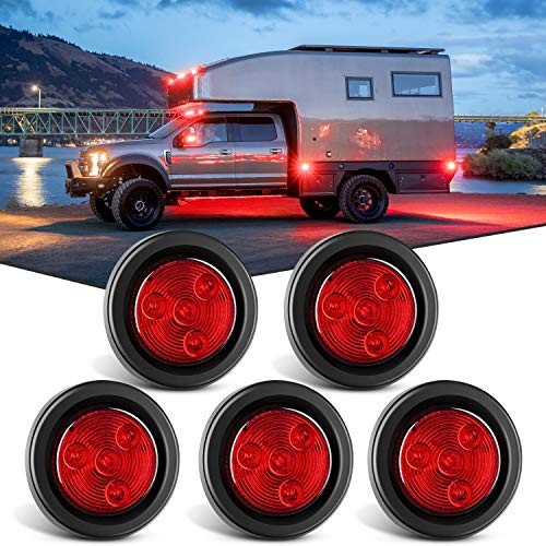5PCS Red Round Trailer LED Marker Clearance Light 4 LED Flush Red 5Pcs 4LED