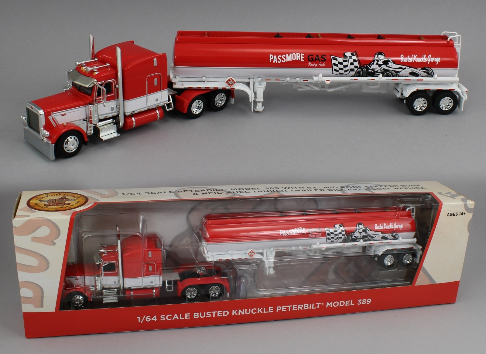 DCP 1:64 *BUSTED KNUCKLE GARAGE* Peterbilt 389 63" Midroof w/HEIL FUEL TANKER